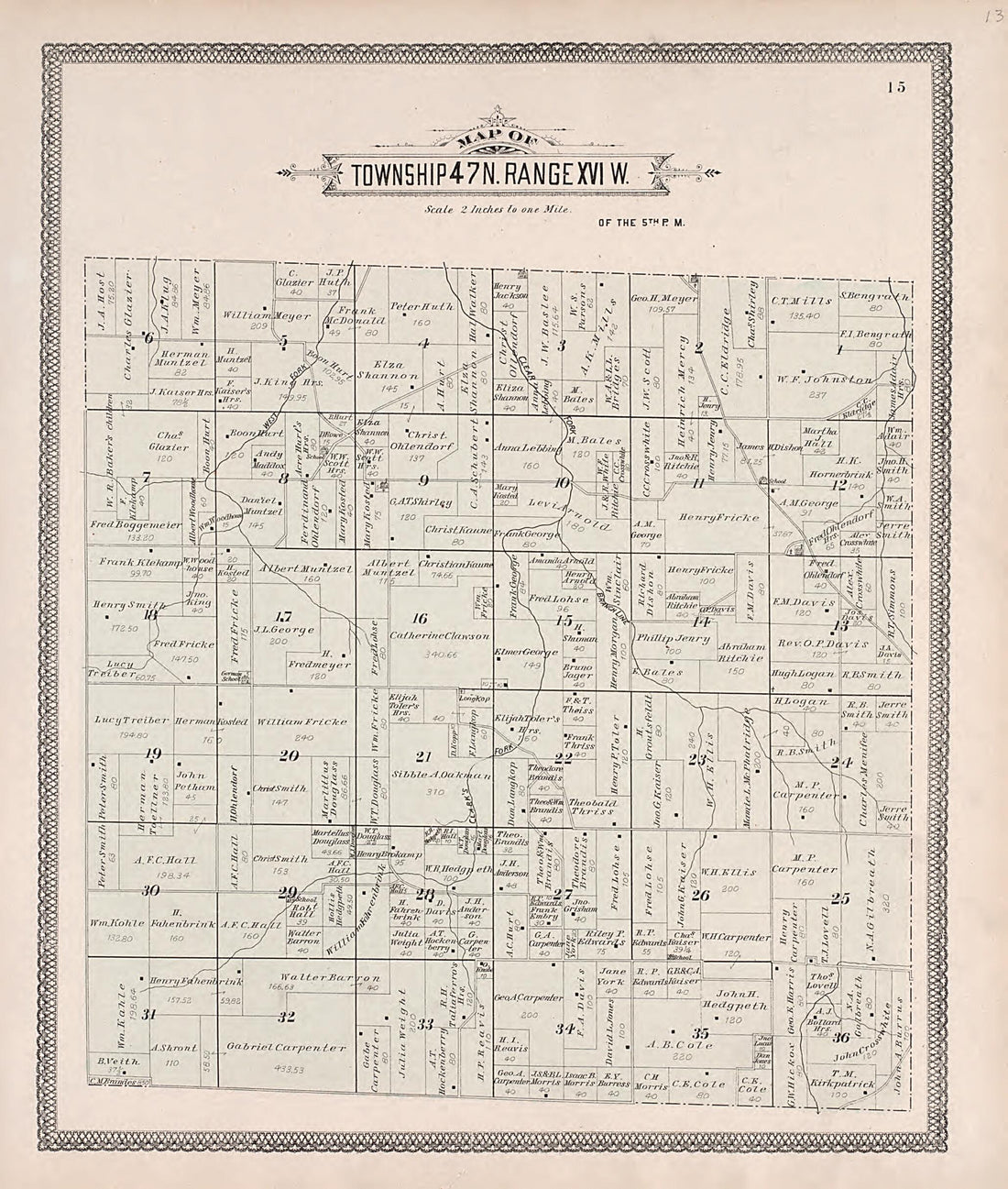 This old map of Township 47N. Range XVIW. from Illustrated Historical Atlas of Cooper County, Missouri from 1897 was created by S. Wangersheim in 1897