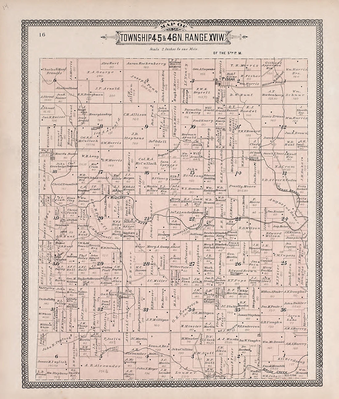 This old map of Township 45 &amp; 46N. Range XVIW. from Illustrated Historical Atlas of Cooper County, Missouri from 1897 was created by S. Wangersheim in 1897