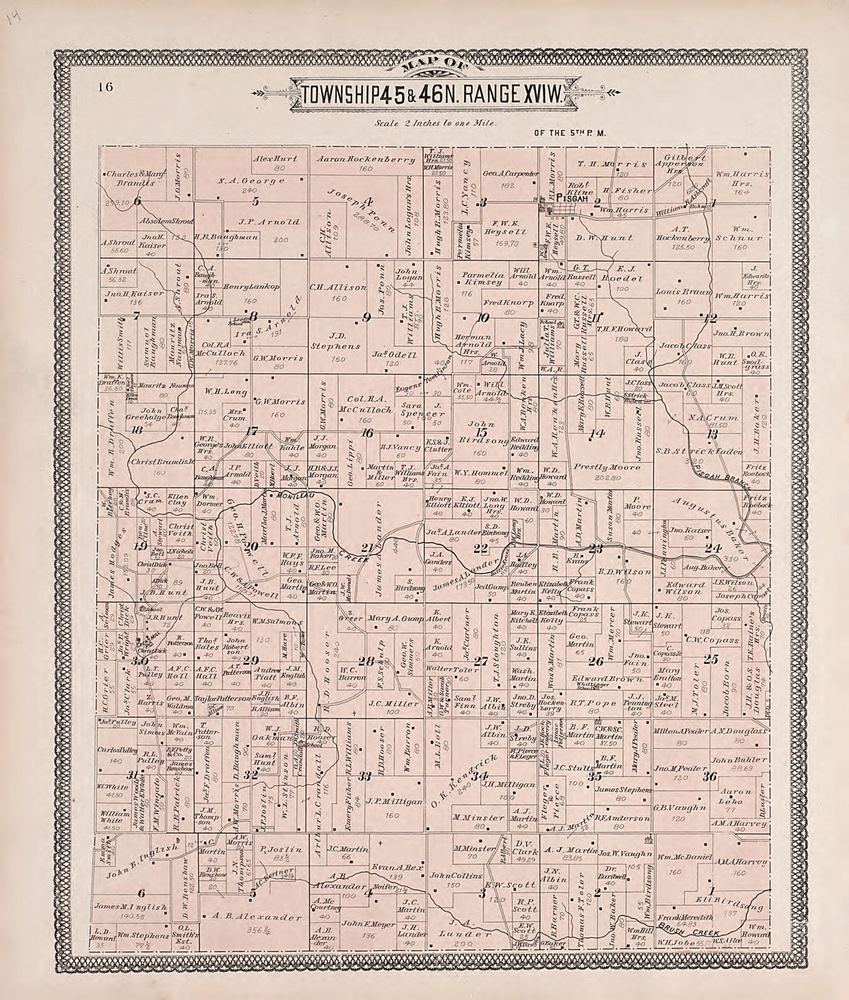 Township 45 &amp; 46N. Range XVIW. from Illustrated Historical Atlas of Cooper County, Missouri 1897 by Relic Map Company