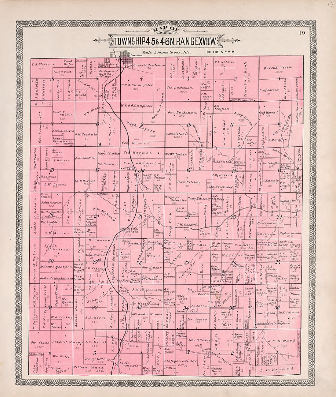 This old map of Township 45 &amp; 46N. Range XVIIW. from Illustrated Historical Atlas of Cooper County, Missouri from 1897 was created by S. Wangersheim in 1897