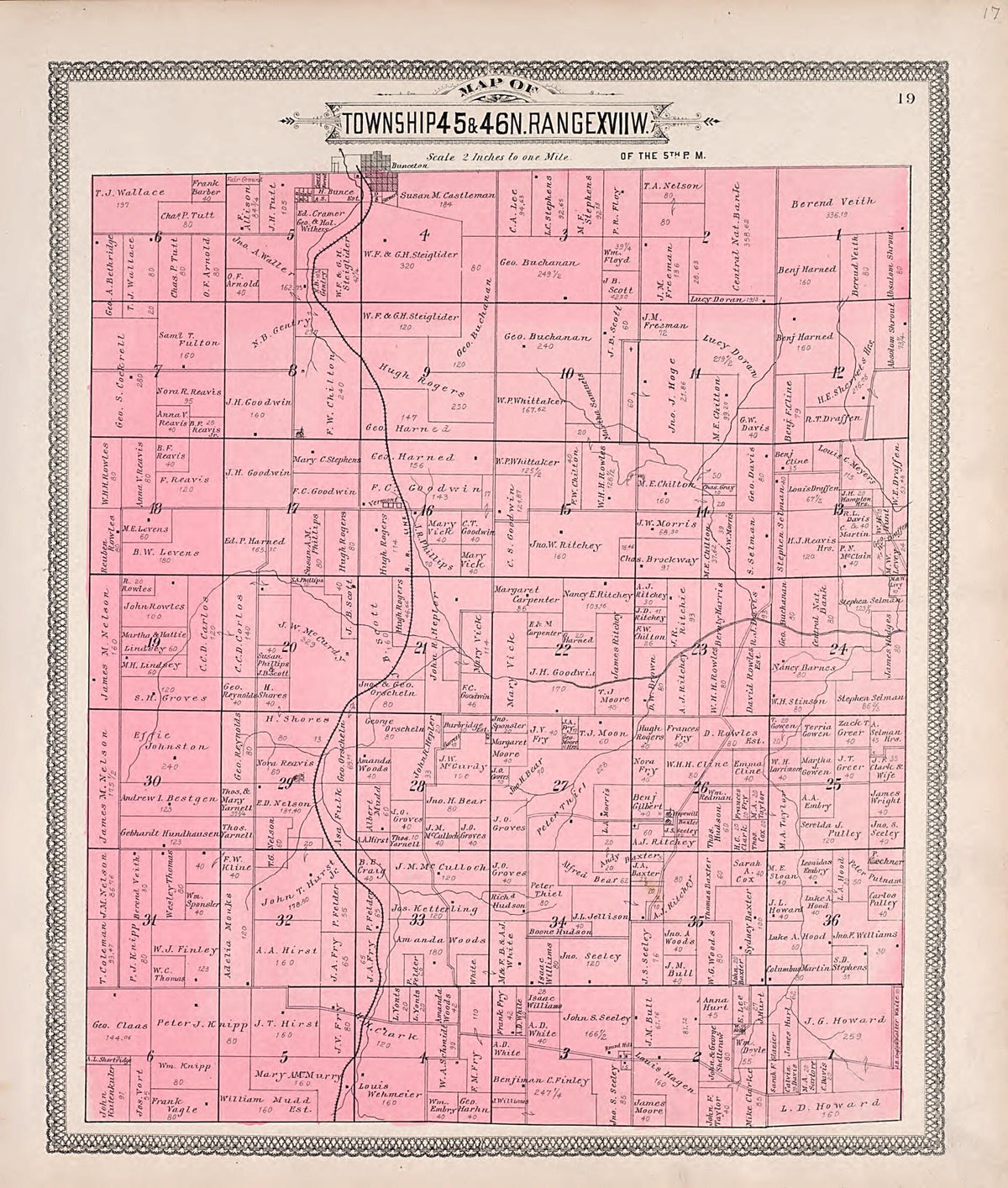 Township 45 &amp; 46N. Range XVIIW. from Illustrated Historical Atlas of Cooper County, Missouri 1897 by Relic Map Company