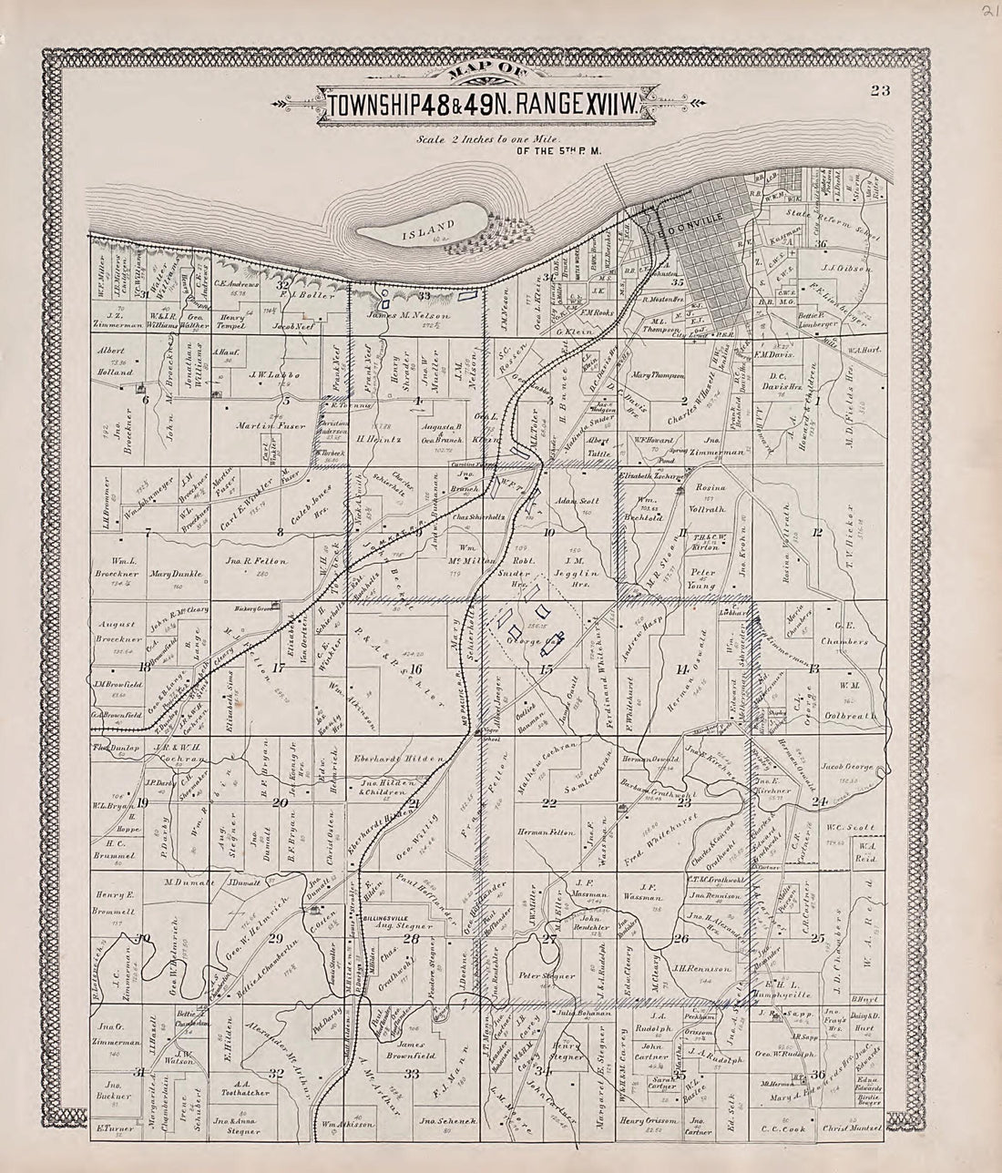 This old map of Township 48 &amp; 49N. Range XVIIW. from Illustrated Historical Atlas of Cooper County, Missouri from 1897 was created by S. Wangersheim in 1897