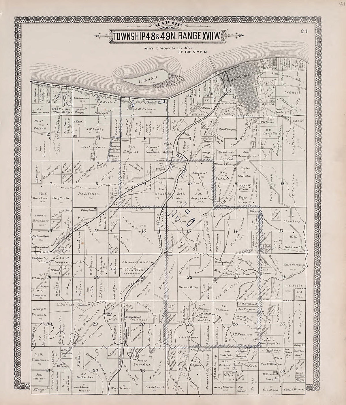 Township 48 &amp; 49N. Range XVIIW. from Illustrated Historical Atlas of Cooper County, Missouri 1897 by Relic Map Company