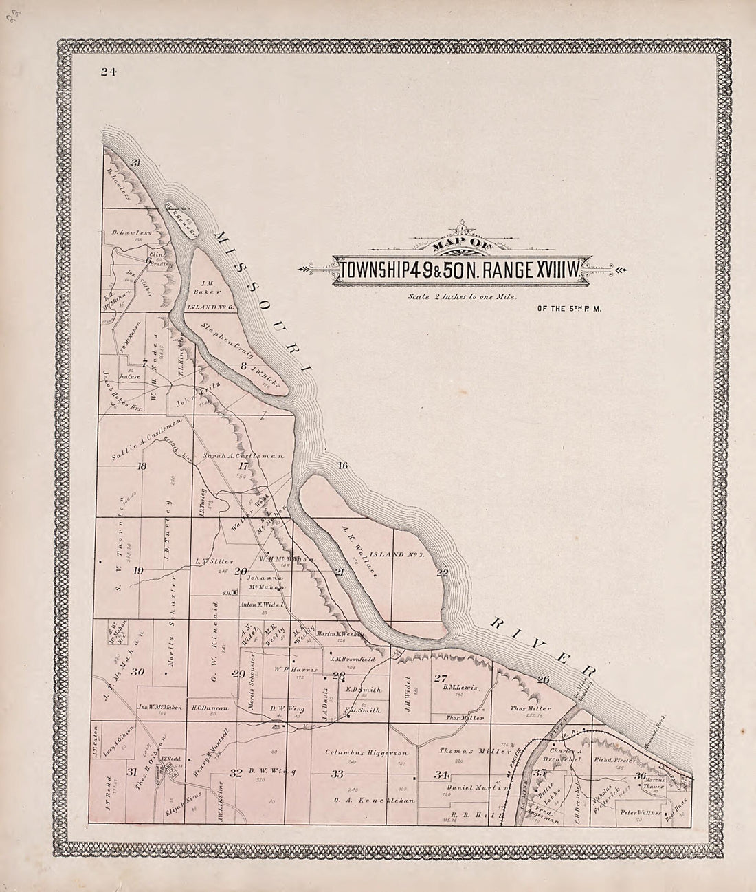 This old map of Township 49 &amp; 50N. Range XVIIIW. from Illustrated Historical Atlas of Cooper County, Missouri from 1897 was created by S. Wangersheim in 1897