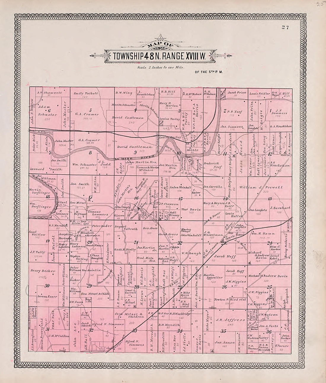 This old map of Township 48N. Range XVIIIW. from Illustrated Historical Atlas of Cooper County, Missouri from 1897 was created by S. Wangersheim in 1897