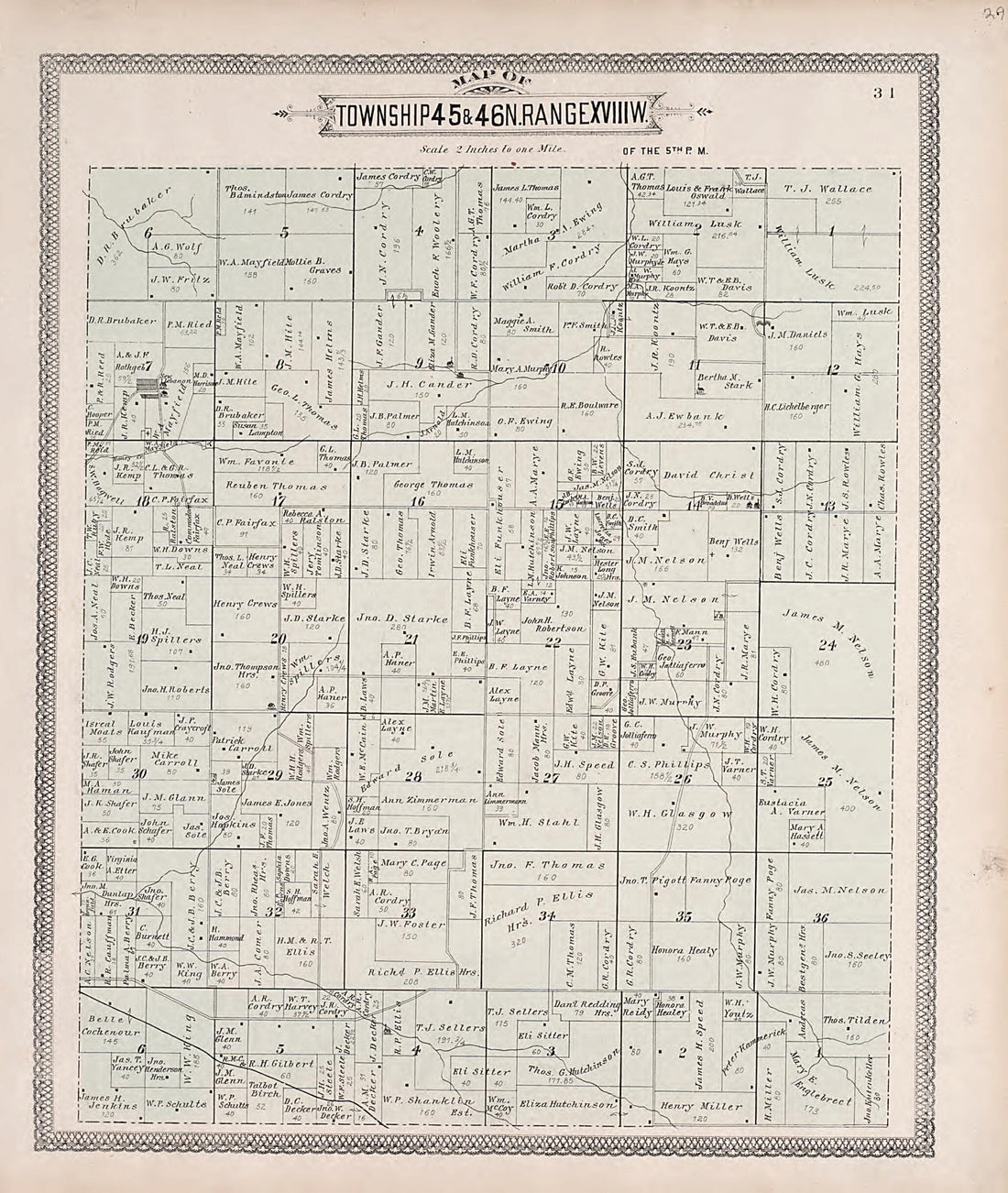 This old map of Township 45 &amp; 46N. Range XVIIIW. from Illustrated Historical Atlas of Cooper County, Missouri from 1897 was created by S. Wangersheim in 1897