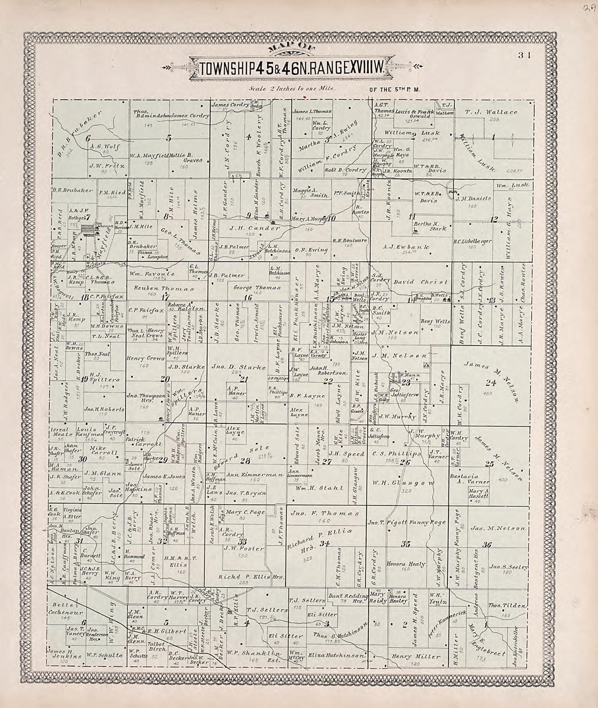 Township 45 &amp; 46N. Range XVIIIW. from Illustrated Historical Atlas of Cooper County, Missouri 1897 by Relic Map Company