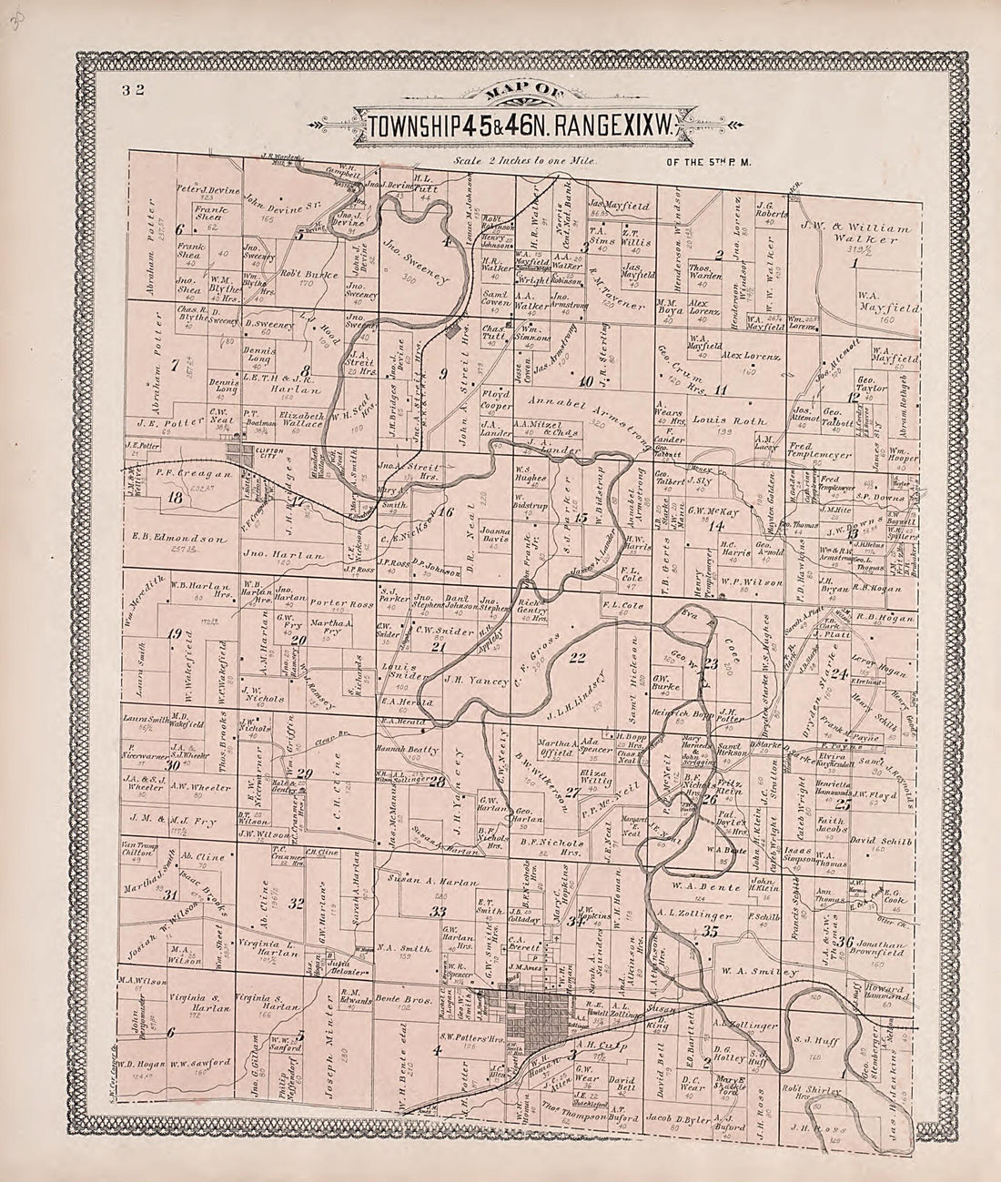 This old map of Township 45 &amp; 46N. Range XIXW. from Illustrated Historical Atlas of Cooper County, Missouri from 1897 was created by S. Wangersheim in 1897