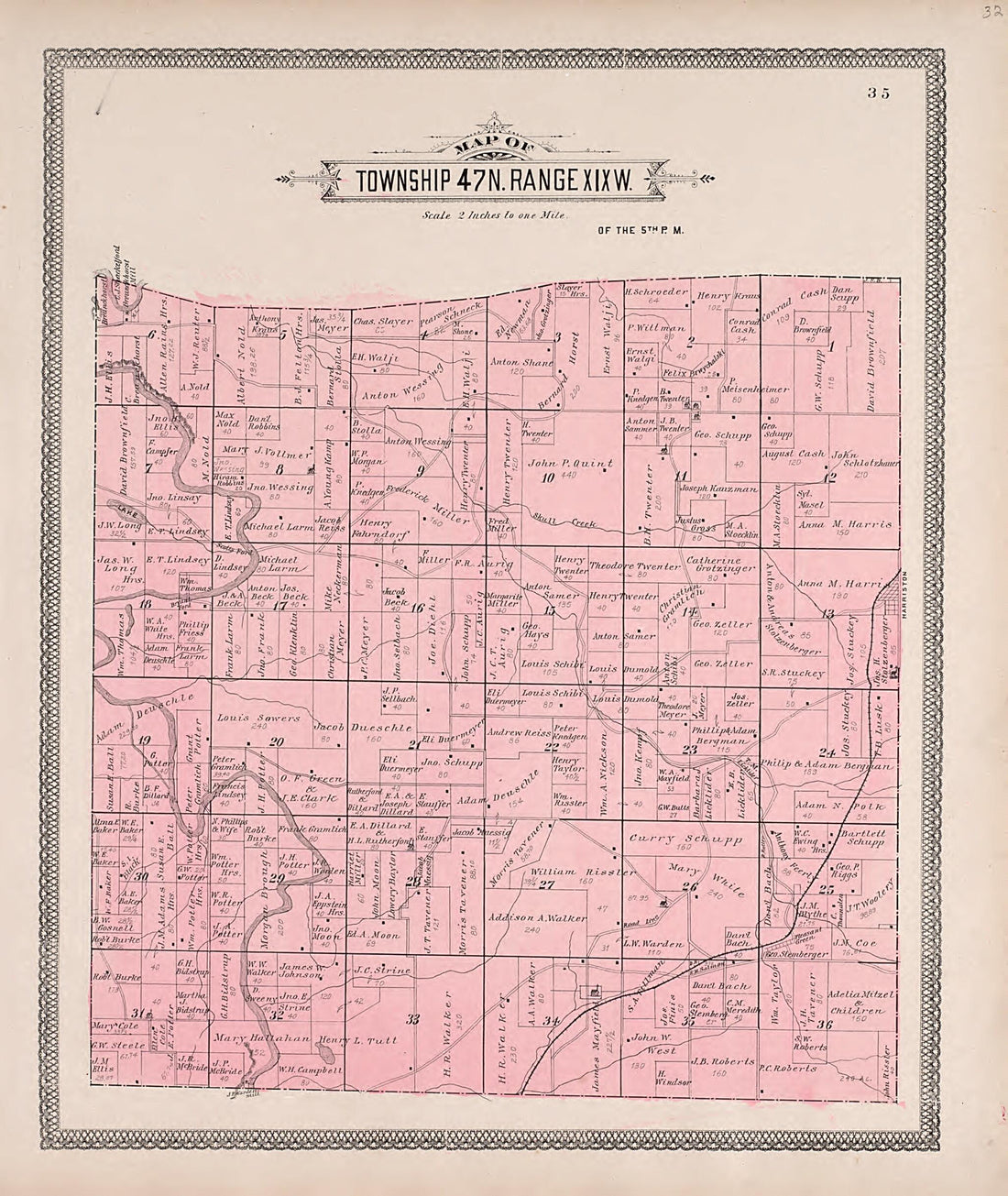 This old map of Township 47N. Range XIXW. from Illustrated Historical Atlas of Cooper County, Missouri from 1897 was created by S. Wangersheim in 1897