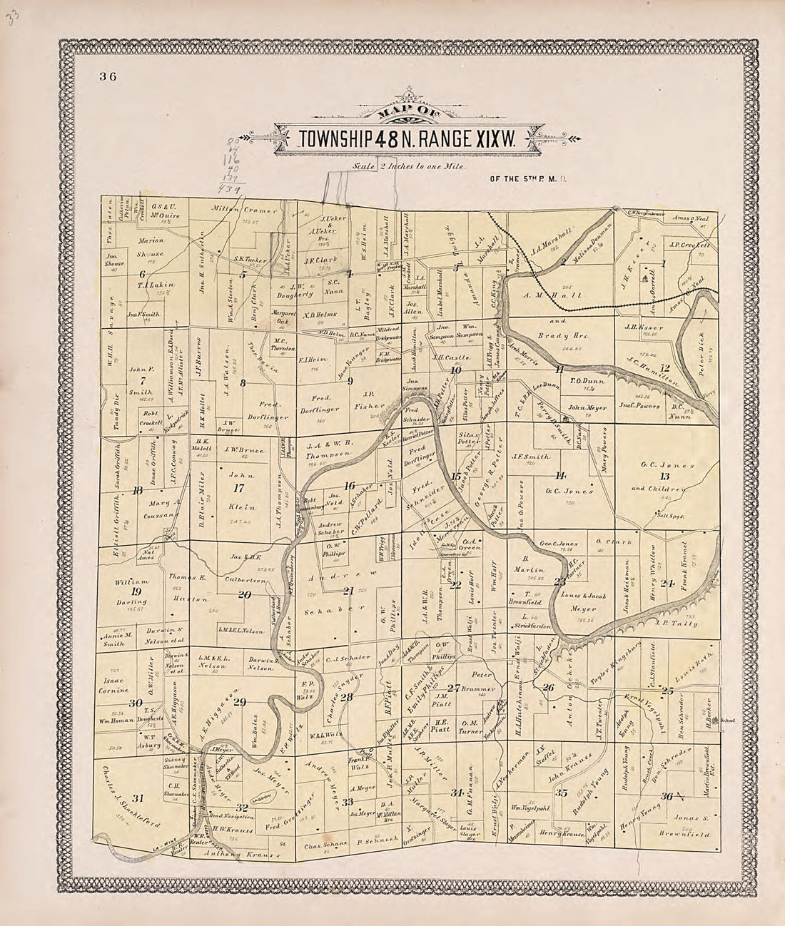 This old map of Township 48N. Range XIXW. from Illustrated Historical Atlas of Cooper County, Missouri from 1897 was created by S. Wangersheim in 1897