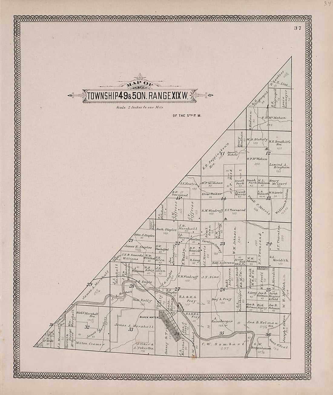 This old map of Township 49 &amp; 50N. Range XIXW. from Illustrated Historical Atlas of Cooper County, Missouri from 1897 was created by S. Wangersheim in 1897