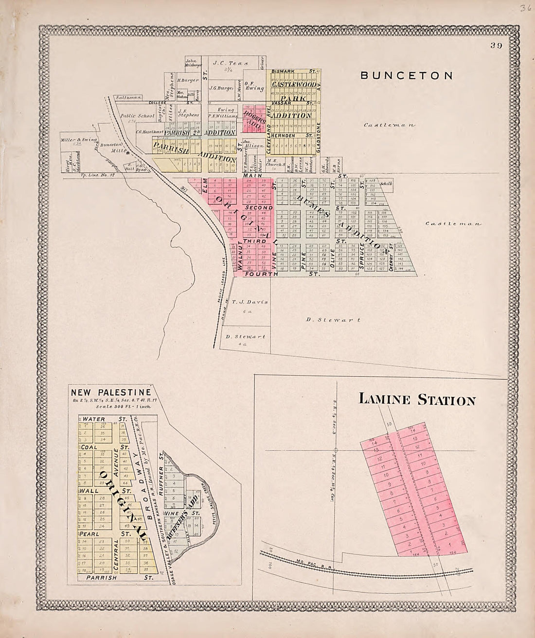 This old map of Bunceton; New Palestine; Lamine Station from Illustrated Historical Atlas of Cooper County, Missouri from 1897 was created by S. Wangersheim in 1897