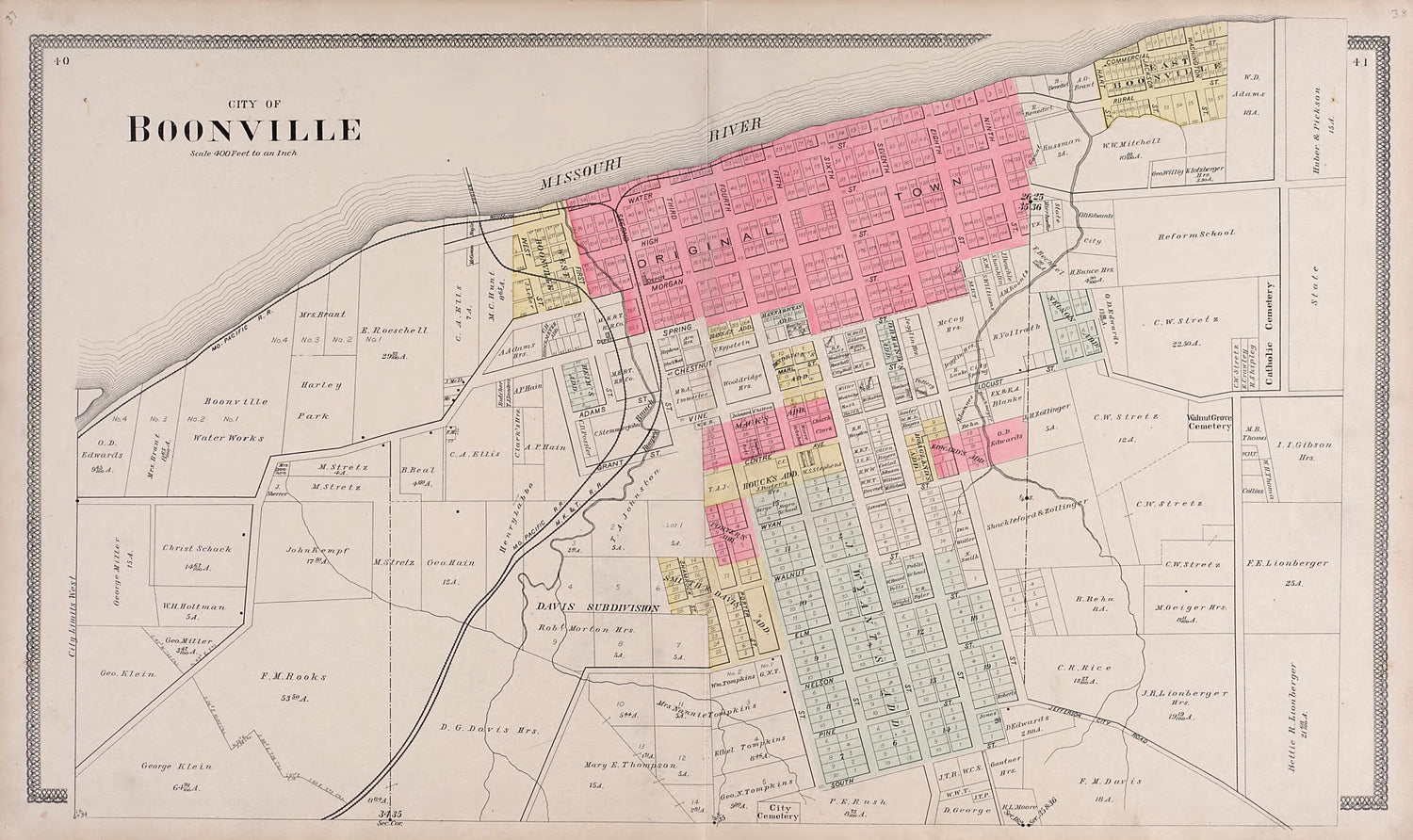 This old map of City of Boonville from Illustrated Historical Atlas of Cooper County, Missouri from 1897 was created by S. Wangersheim in 1897