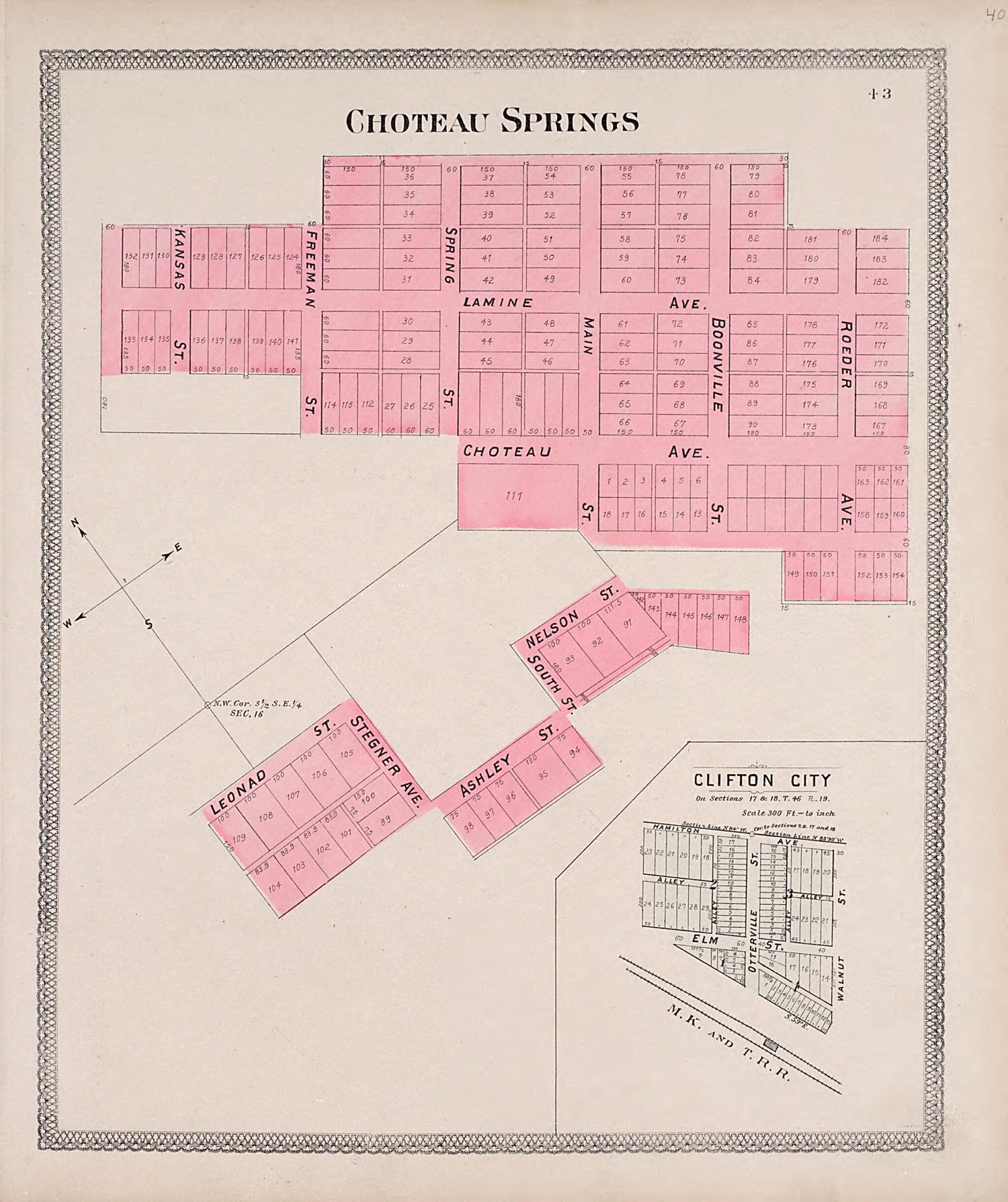 This old map of Choteau Springs from Illustrated Historical Atlas of Cooper County, Missouri from 1897 was created by S. Wangersheim in 1897