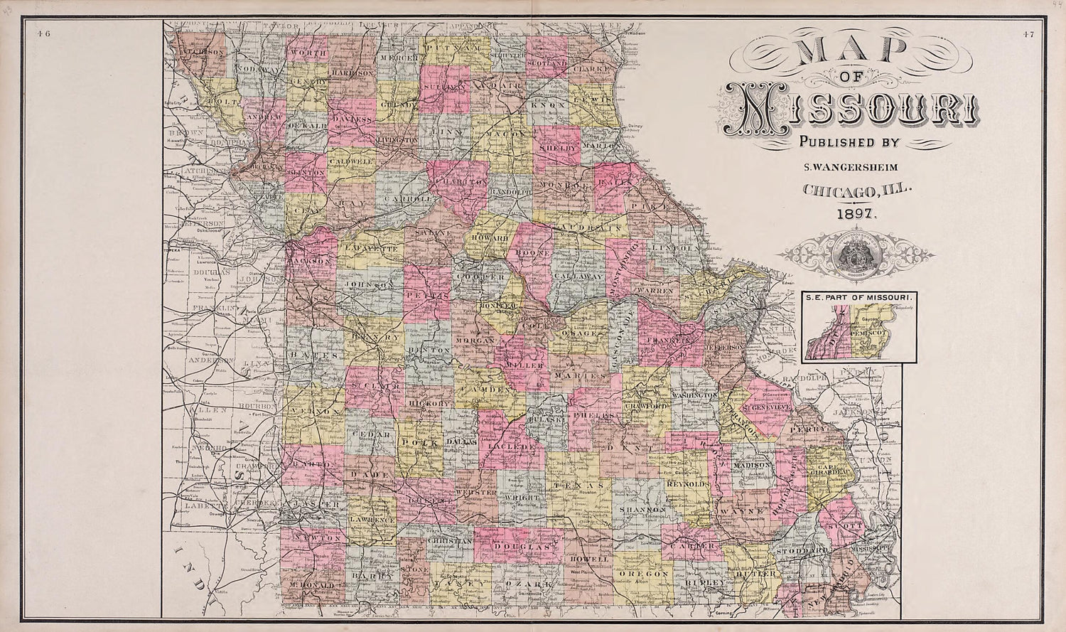 This old map of Map of Missouri from Illustrated Historical Atlas of Cooper County, Missouri from 1897 was created by S. Wangersheim in 1897