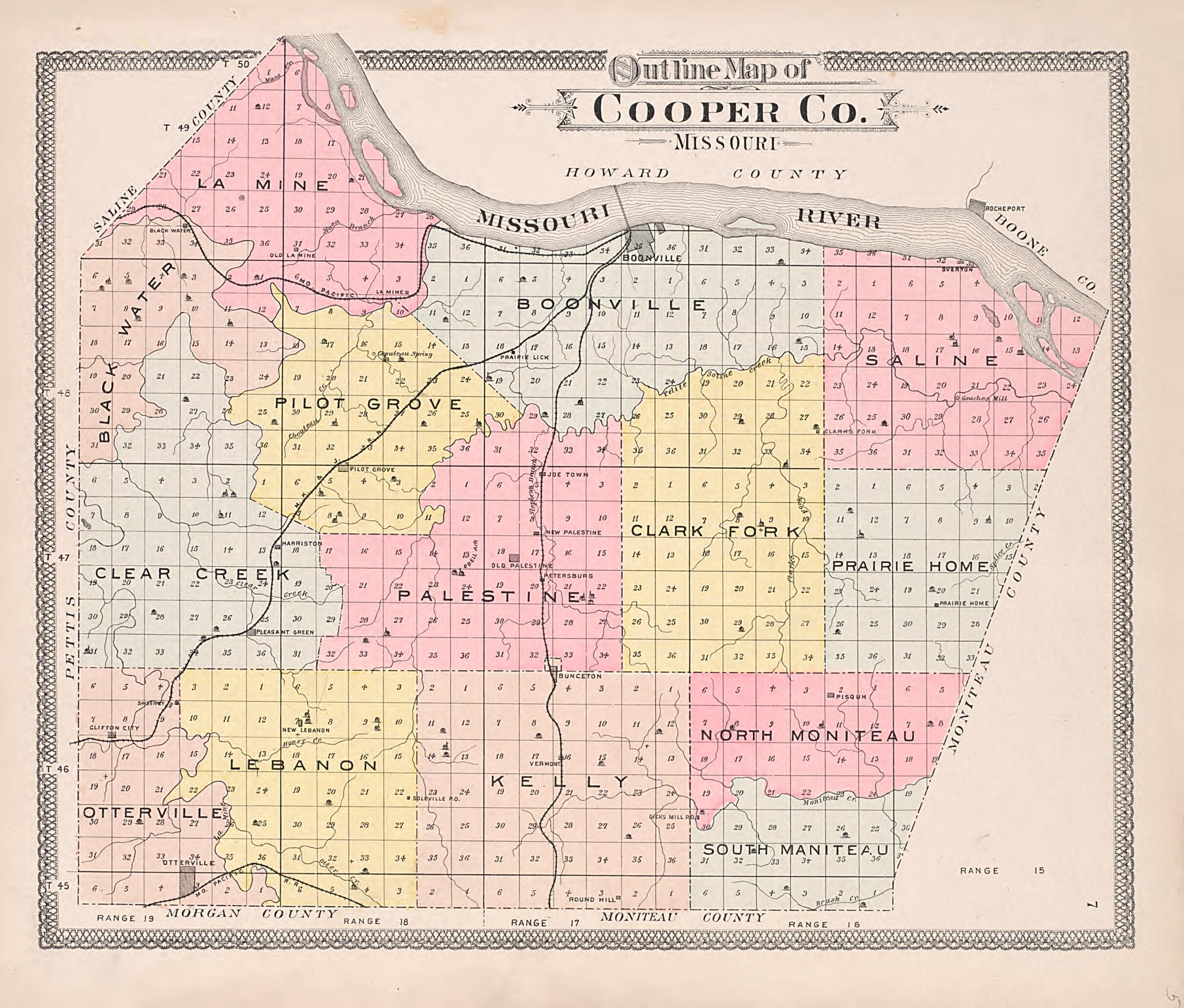 This old map of Outline Map of Cooper County, Missouri from Illustrated Historical Atlas of Cooper County, Missouri from 1897 was created by S. Wangersheim in 1897