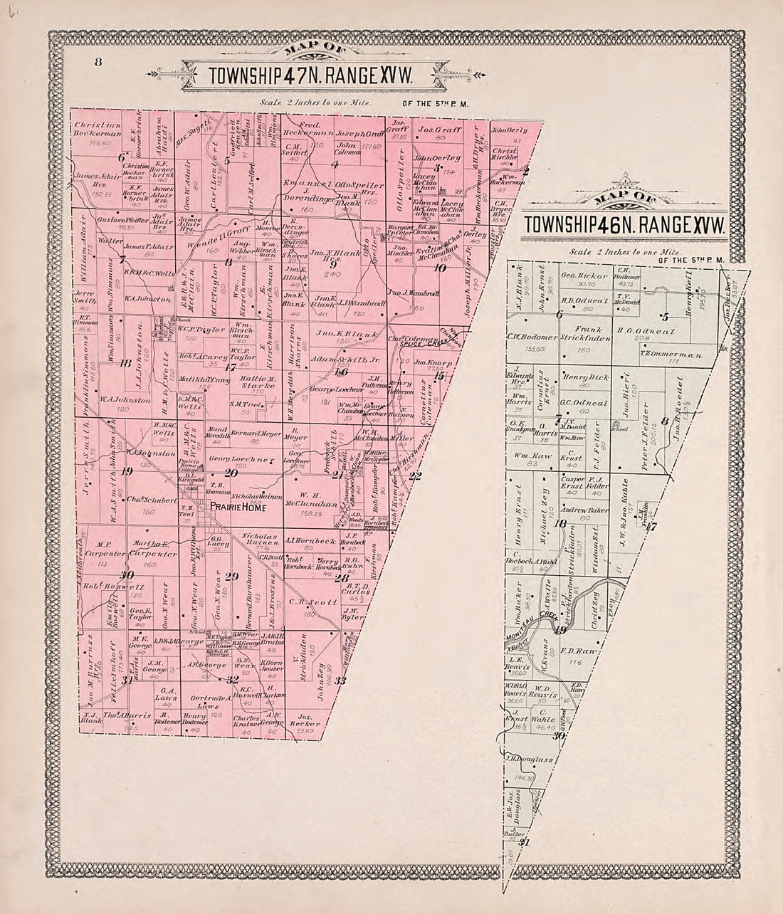 This old map of Township 47N. Range XVW. from Illustrated Historical Atlas of Cooper County, Missouri from 1897 was created by S. Wangersheim in 1897