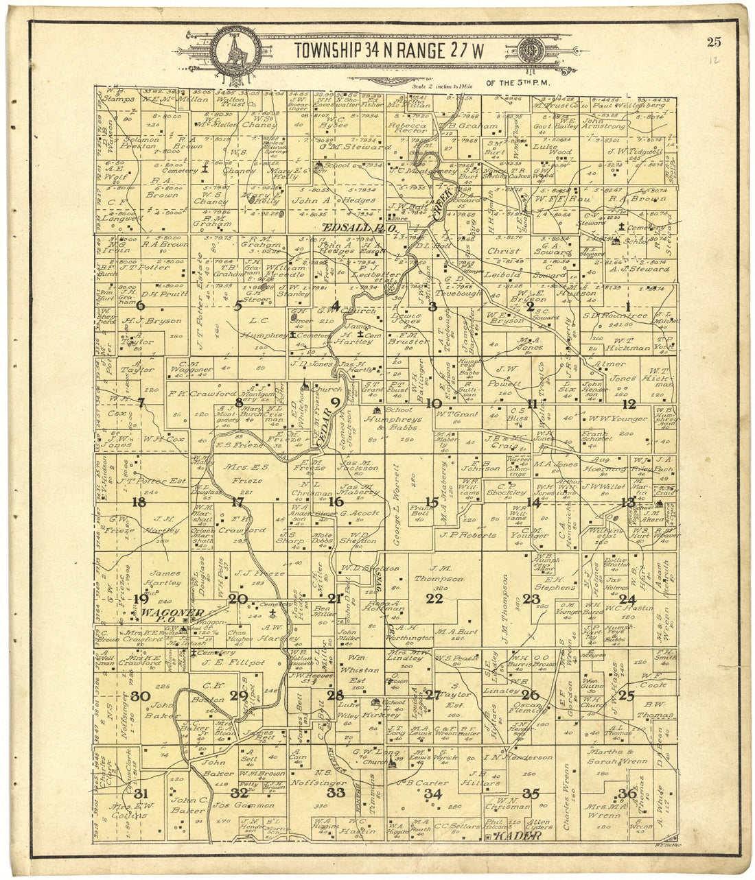 This old map of Map of Township 34 N Range 27 W from Standard Atlas of Cedar County, Missouri from 1908 was created by  Geo. A. Ogle &amp; Co in 1908