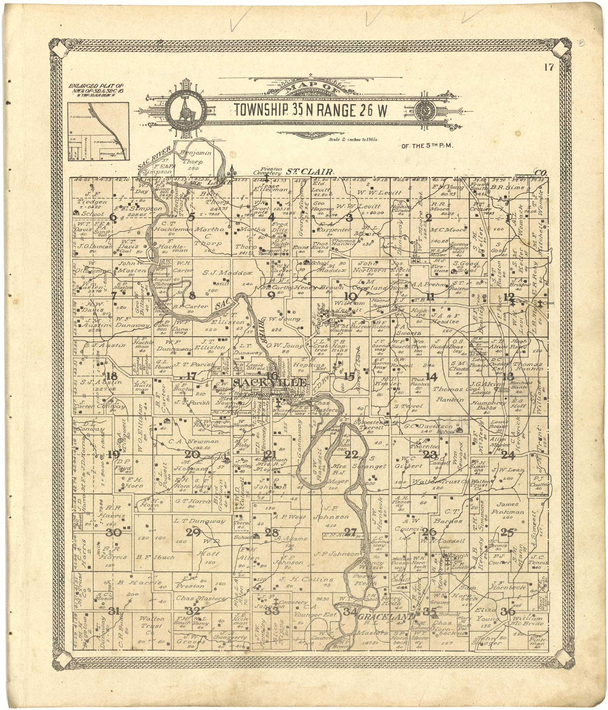 This old map of Map of Township 35 N Range 26 W from Standard Atlas of Cedar County, Missouri from 1908 was created by  Geo. A. Ogle &amp; Co in 1908