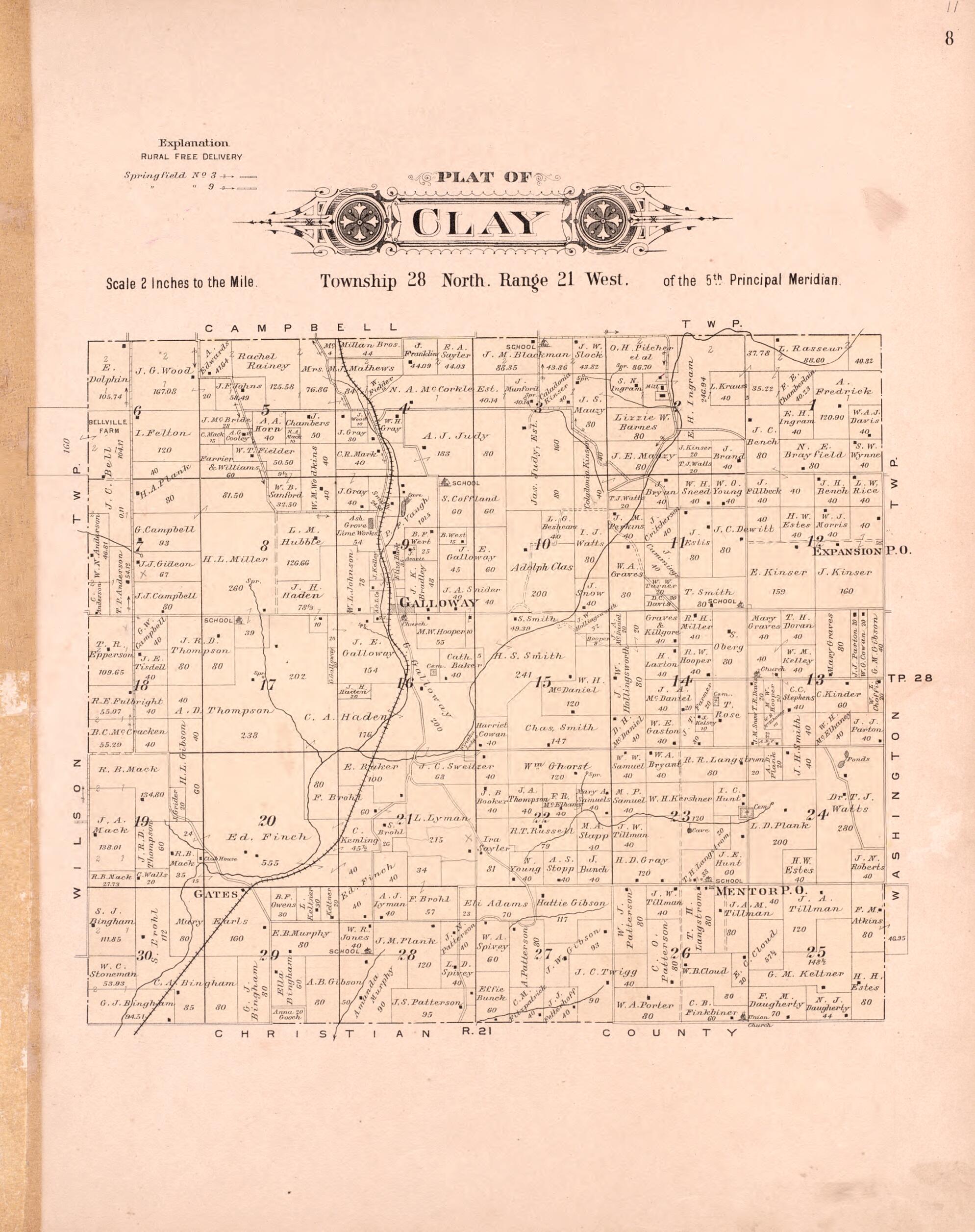 This old map of Clay from Plat Book of Greene County, Missouri from 1904 was created by  Missouri Publishing Co in 1904