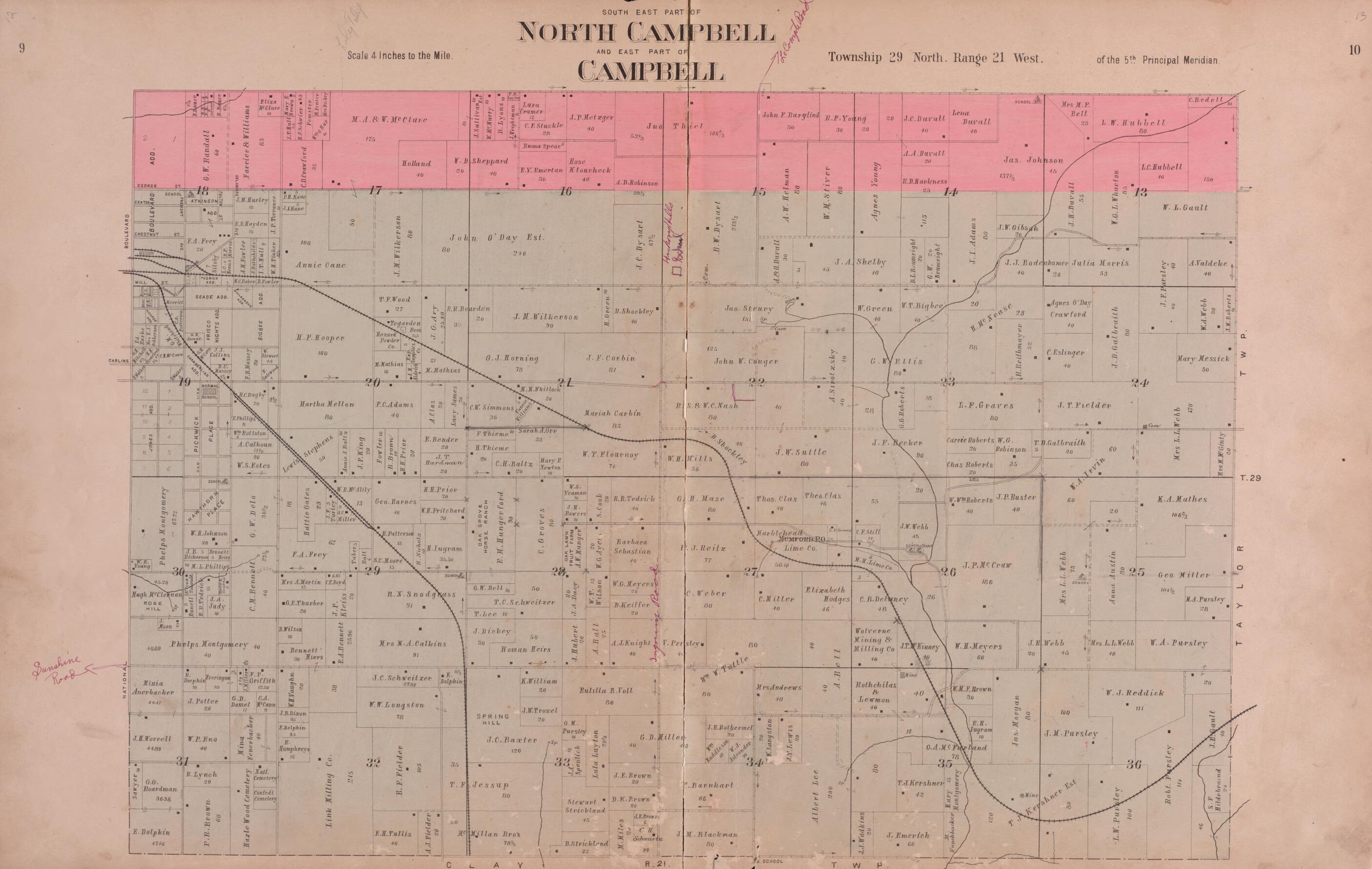 This old map of North Campbell &amp; Campbell from Plat Book of Greene County, Missouri from 1904 was created by  Missouri Publishing Co in 1904