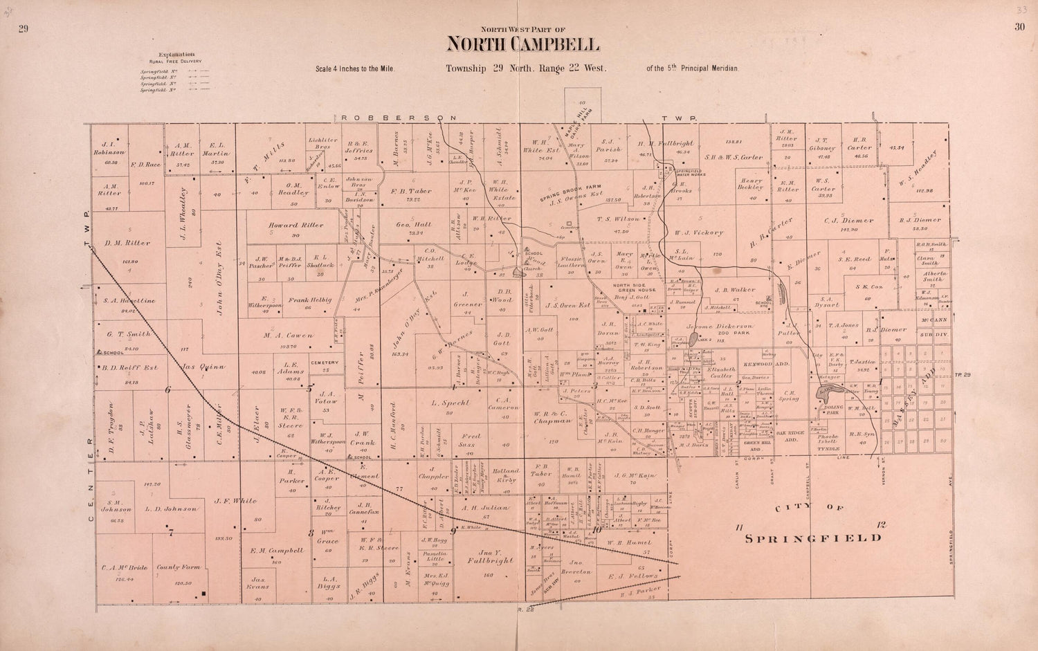 This old map of North Campbell from Plat Book of Greene County, Missouri from 1904 was created by  Missouri Publishing Co in 1904