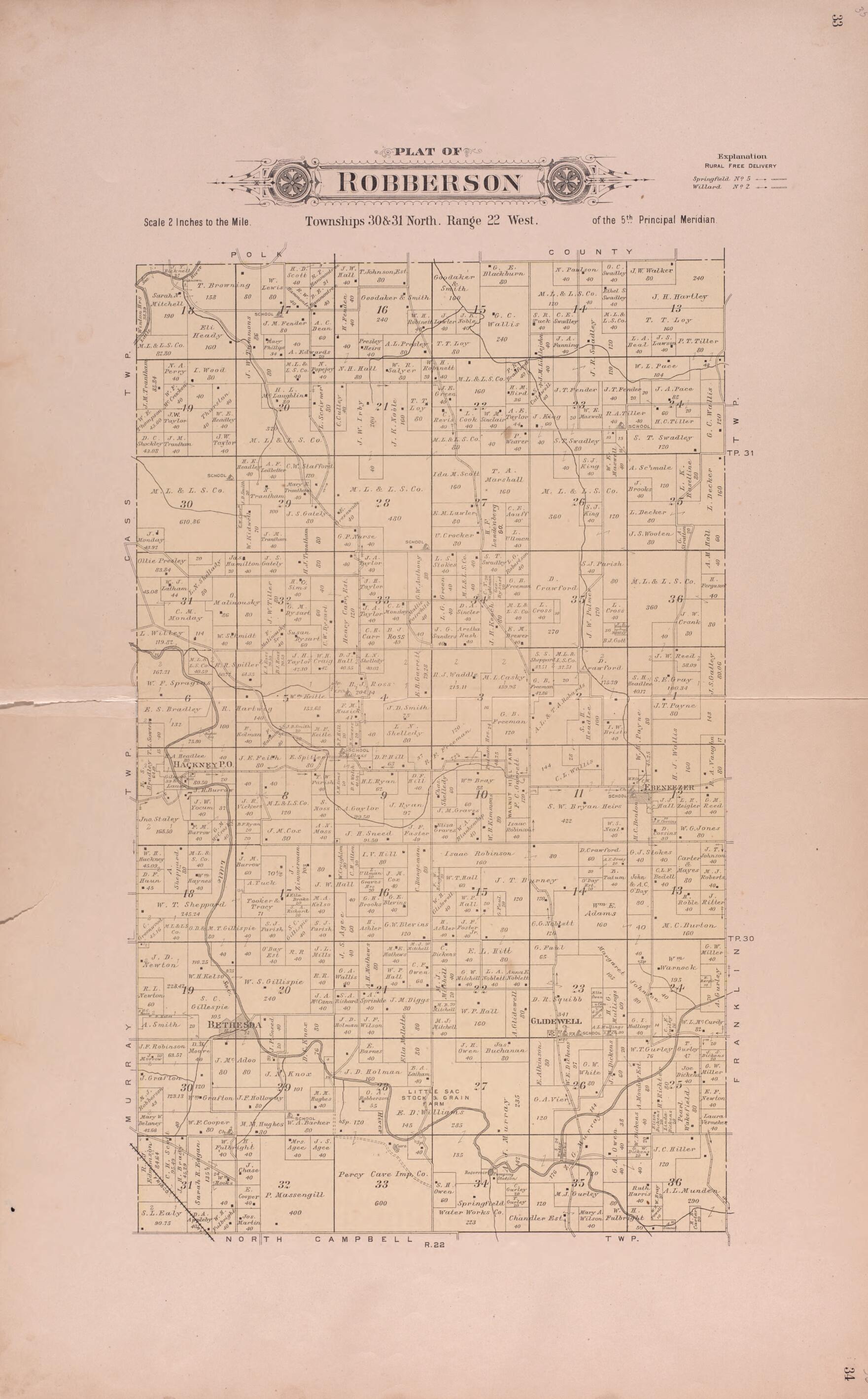 This old map of Robberson from Plat Book of Greene County, Missouri from 1904 was created by  Missouri Publishing Co in 1904