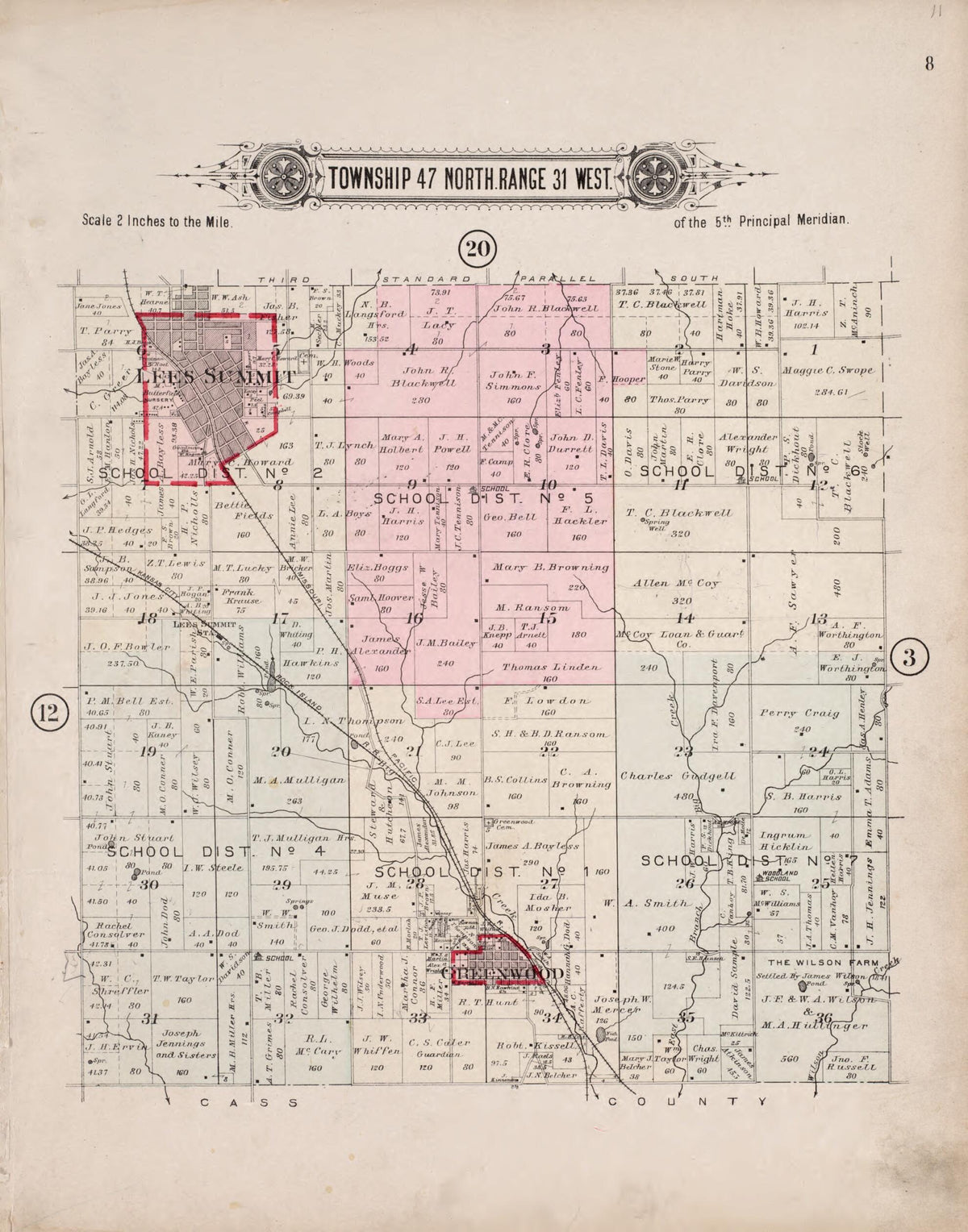 Township 47 North Range 31 West from Plat Book of Jackson County, Missouri 1904 by Relic Map Company