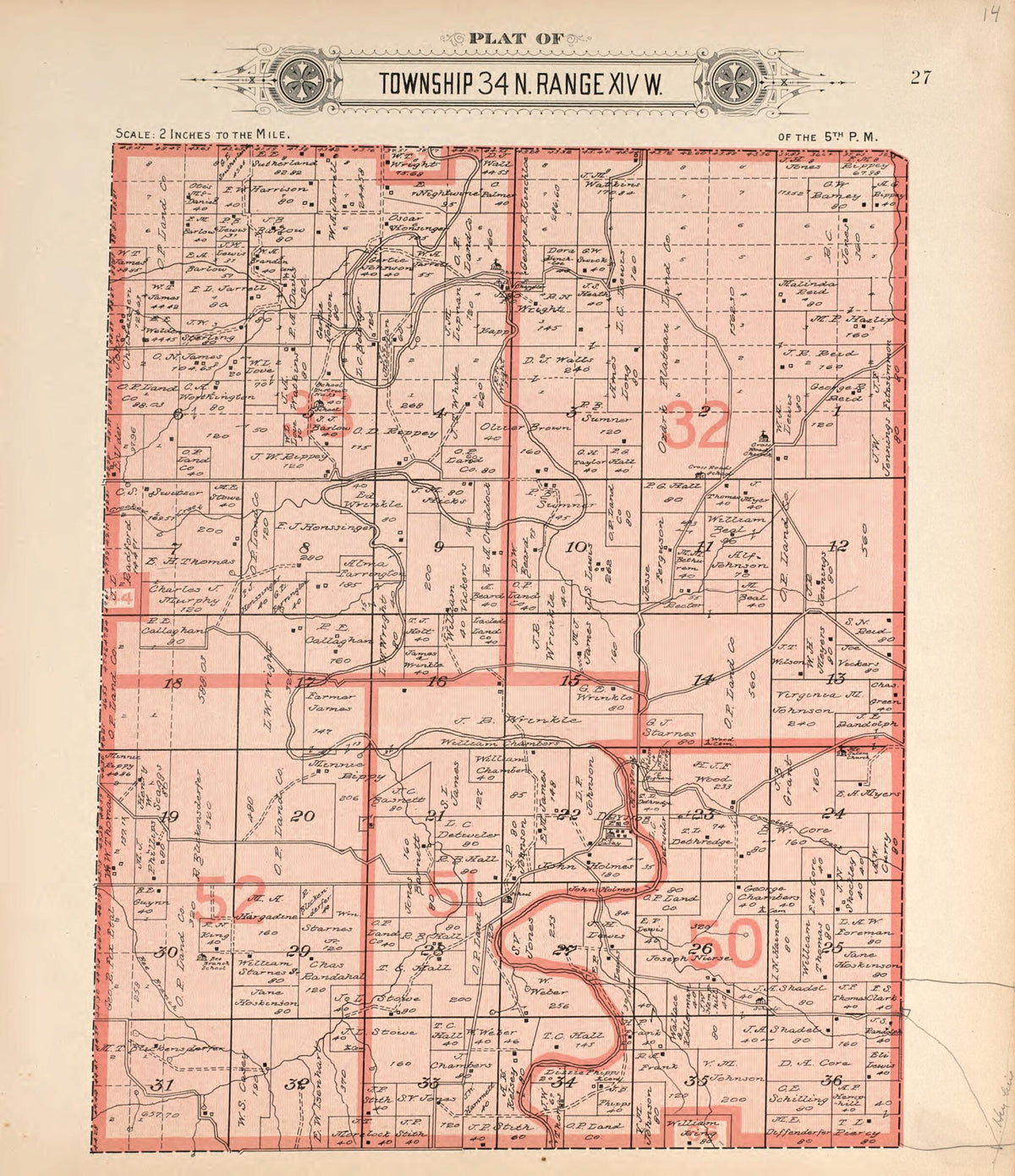 Township 34 N Range XIV W from Plat Book of La Clede County, Missouri 1912 by Relic Map Company