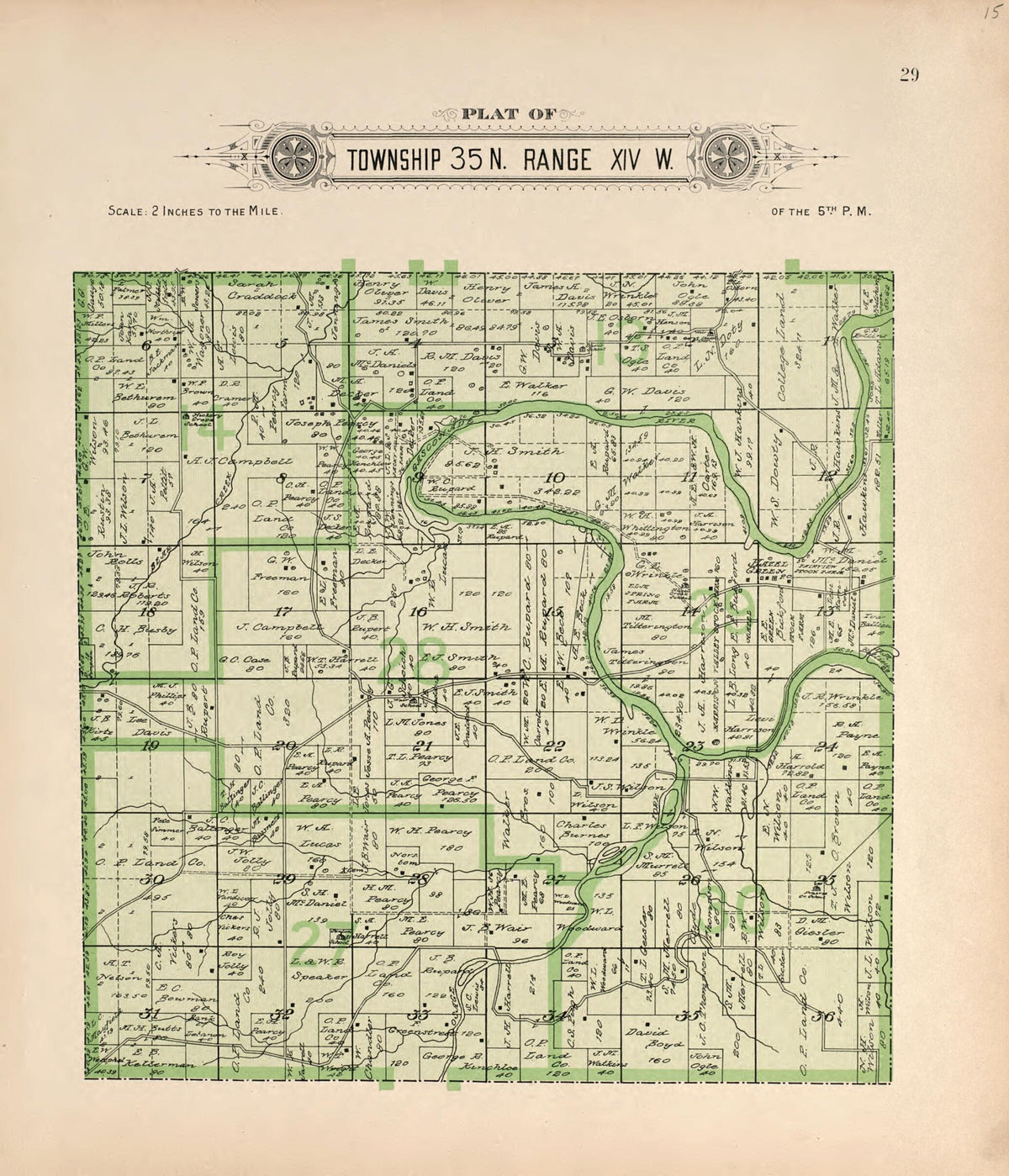 Township 35 N Range XIV W from Plat Book of La Clede County, Missouri 1912 by Relic Map Company