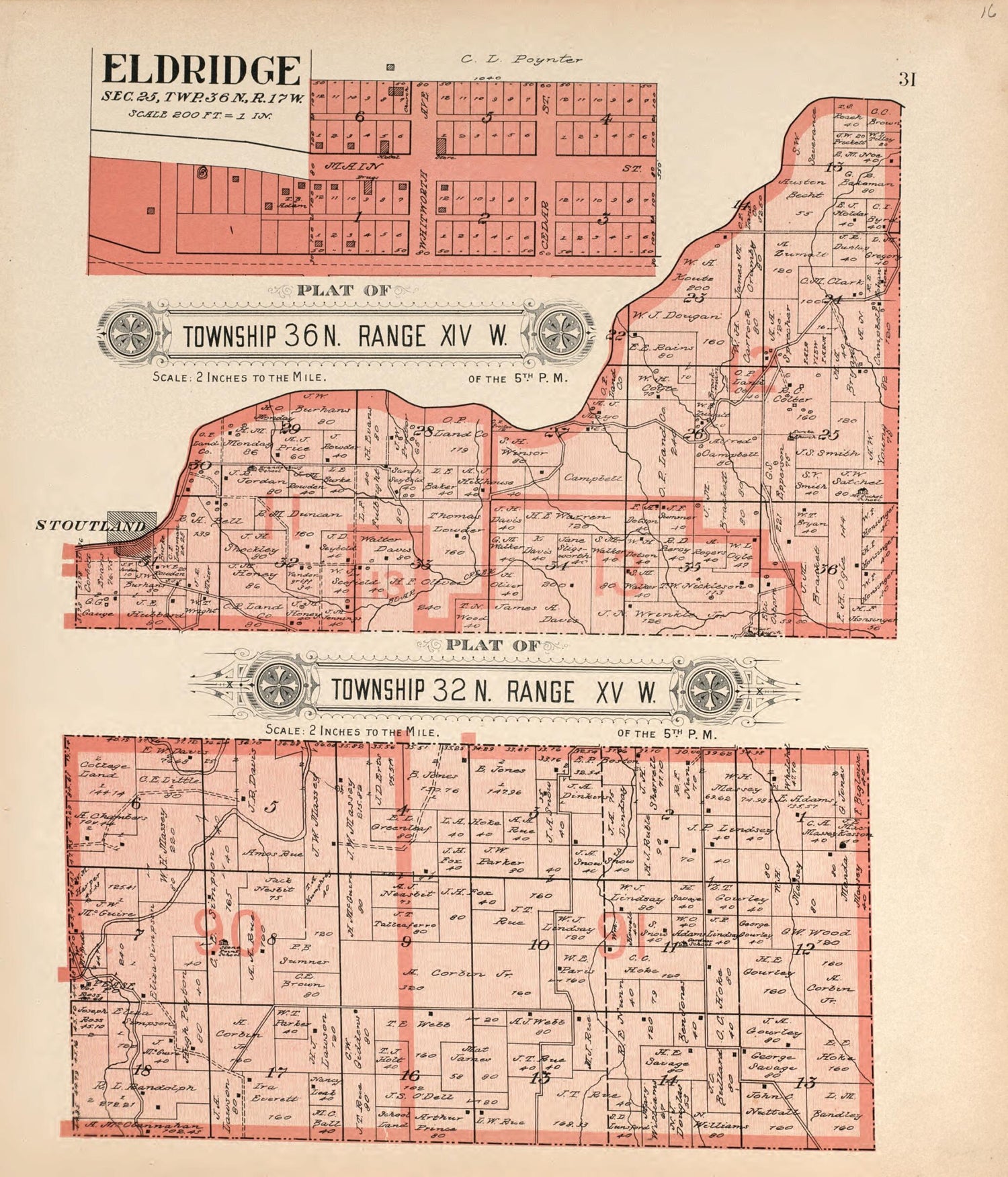 This old map of Eldridge &amp; Plats of 2 Townships from Plat Book of La Clede County, Missouri from 1912 was created by Ill.) Western Publishing Company (Chicago in 1912