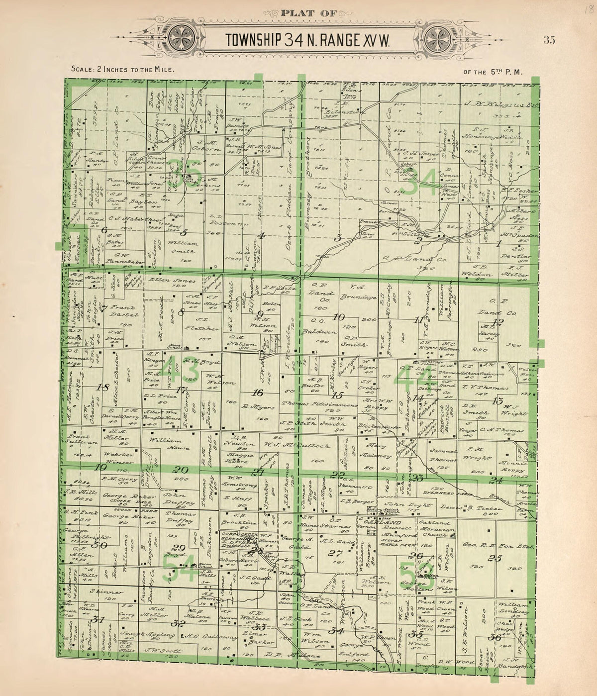 Township 34 N Range XV W from Plat Book of La Clede County, Missouri 1912 by Relic Map Company