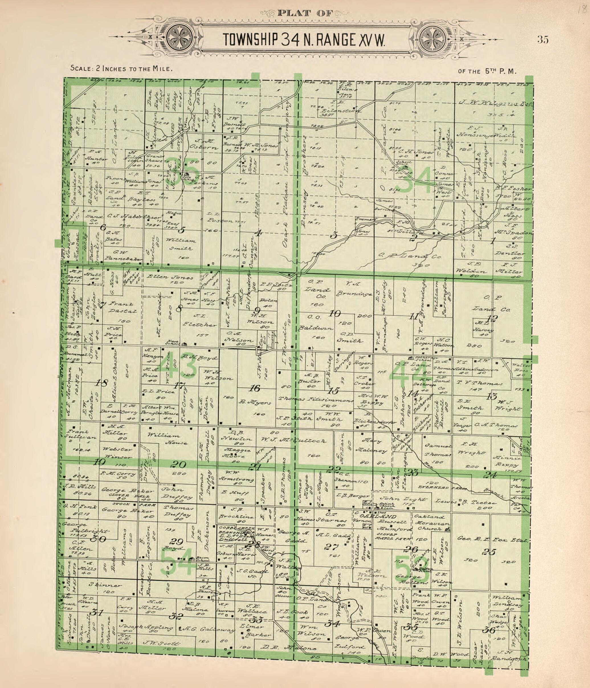 This old map of Township 34 N Range XV W from Plat Book of La Clede County, Missouri from 1912 was created by Ill.) Western Publishing Company (Chicago in 1912