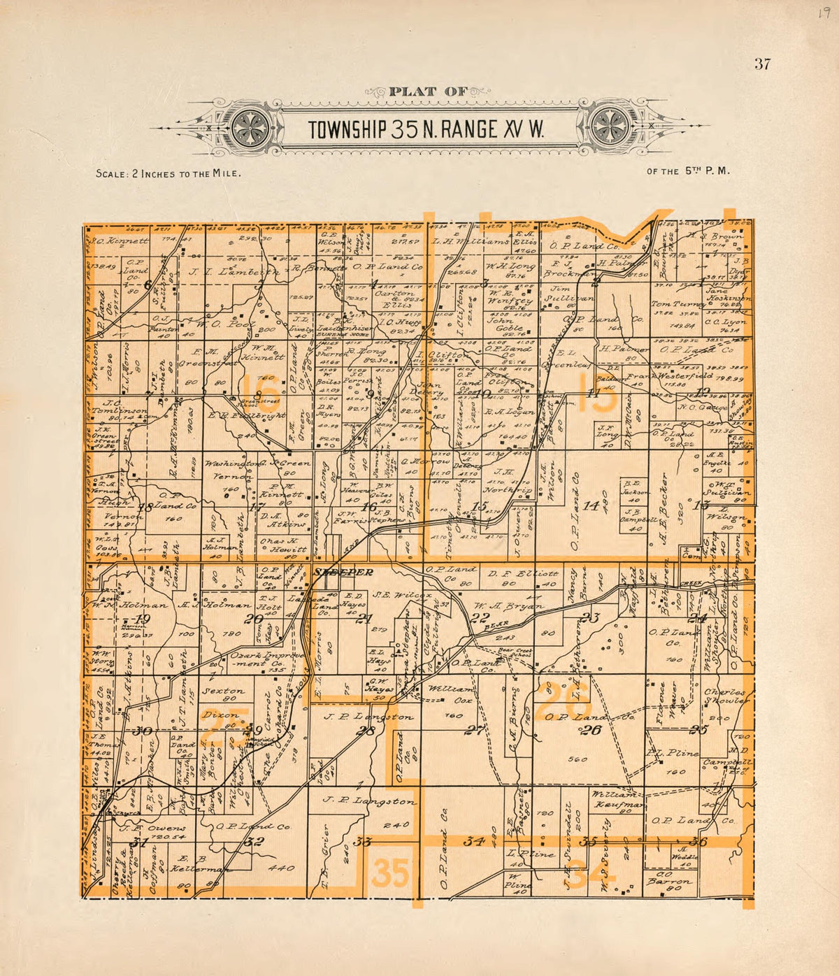 Township 35 N Range XV W from Plat Book of La Clede County, Missouri 1912 by Relic Map Company