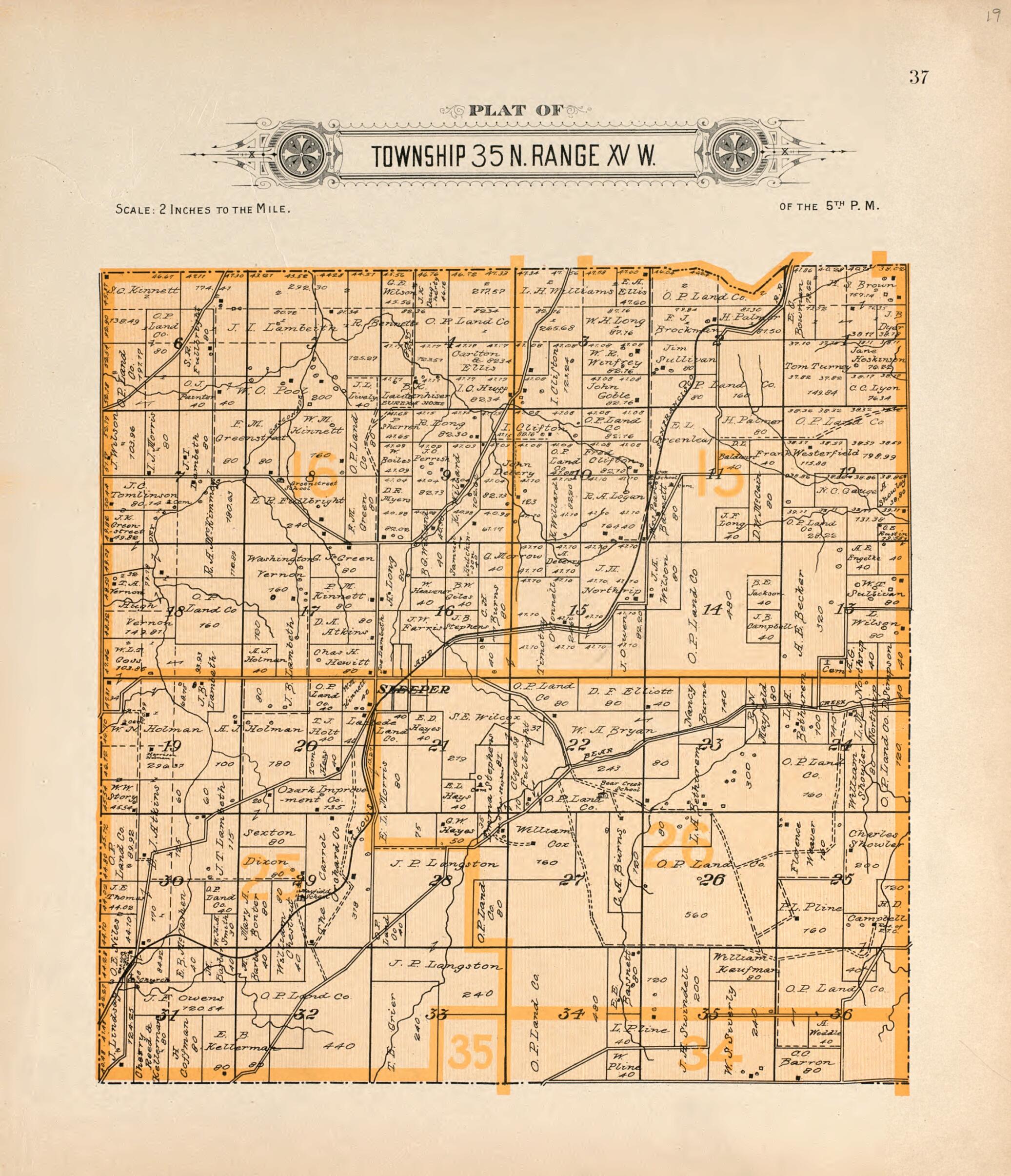 This old map of Township 35 N Range XV W from Plat Book of La Clede County, Missouri from 1912 was created by Ill.) Western Publishing Company (Chicago in 1912