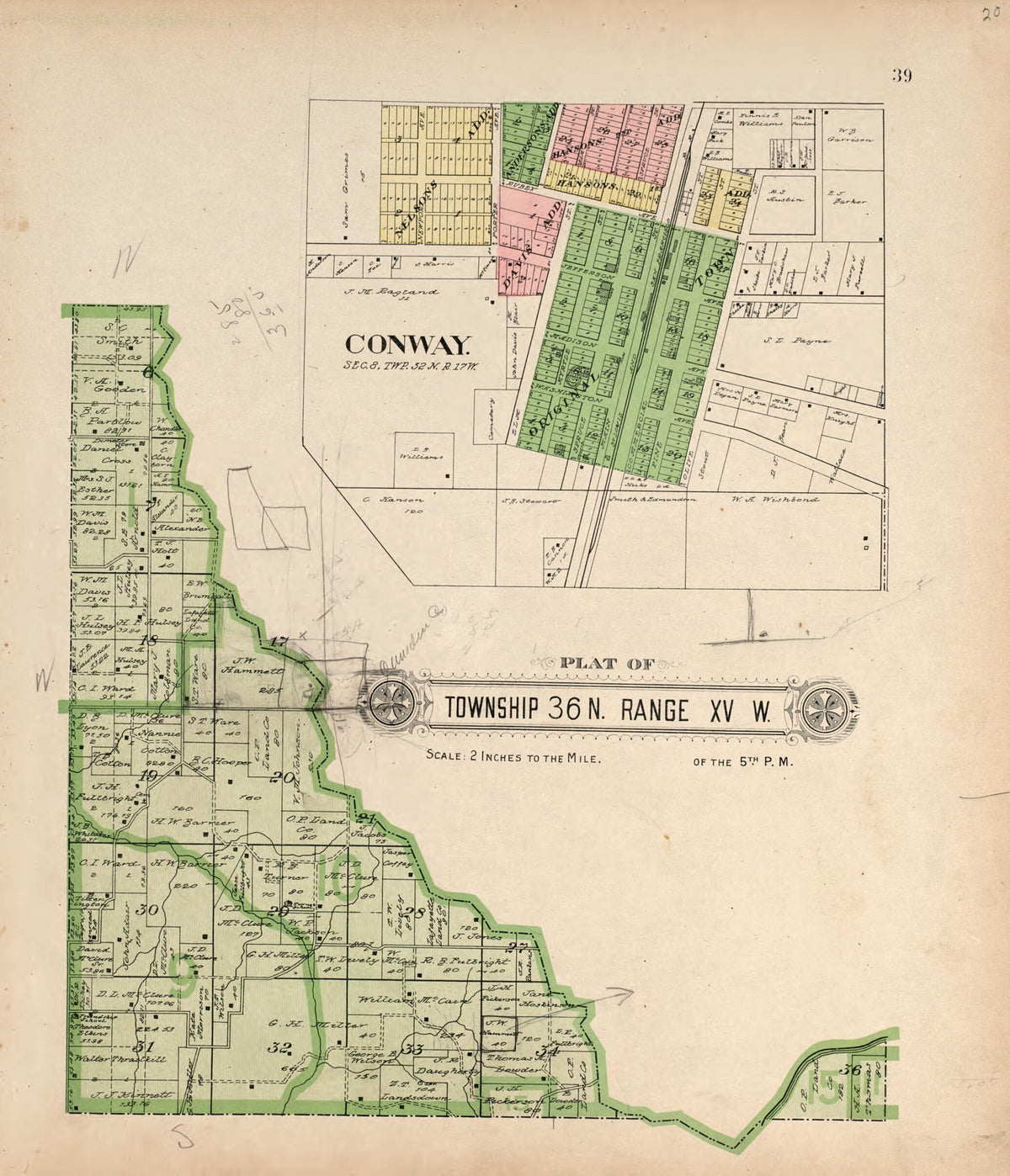 Conway &amp; Township 36 N Range XV W from Plat Book of La Clede County, Missouri 1912 by Relic Map Company