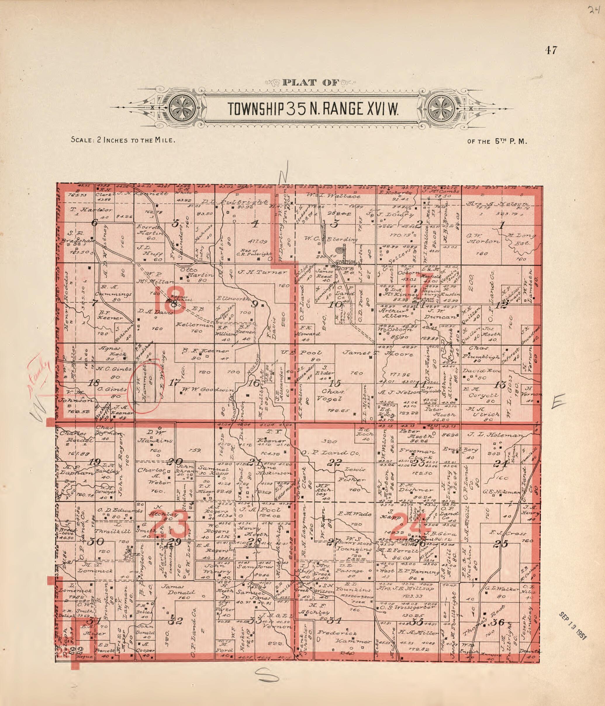 This old map of Township 35 N Range XVI W from Plat Book of La Clede County, Missouri from 1912 was created by Ill.) Western Publishing Company (Chicago in 1912