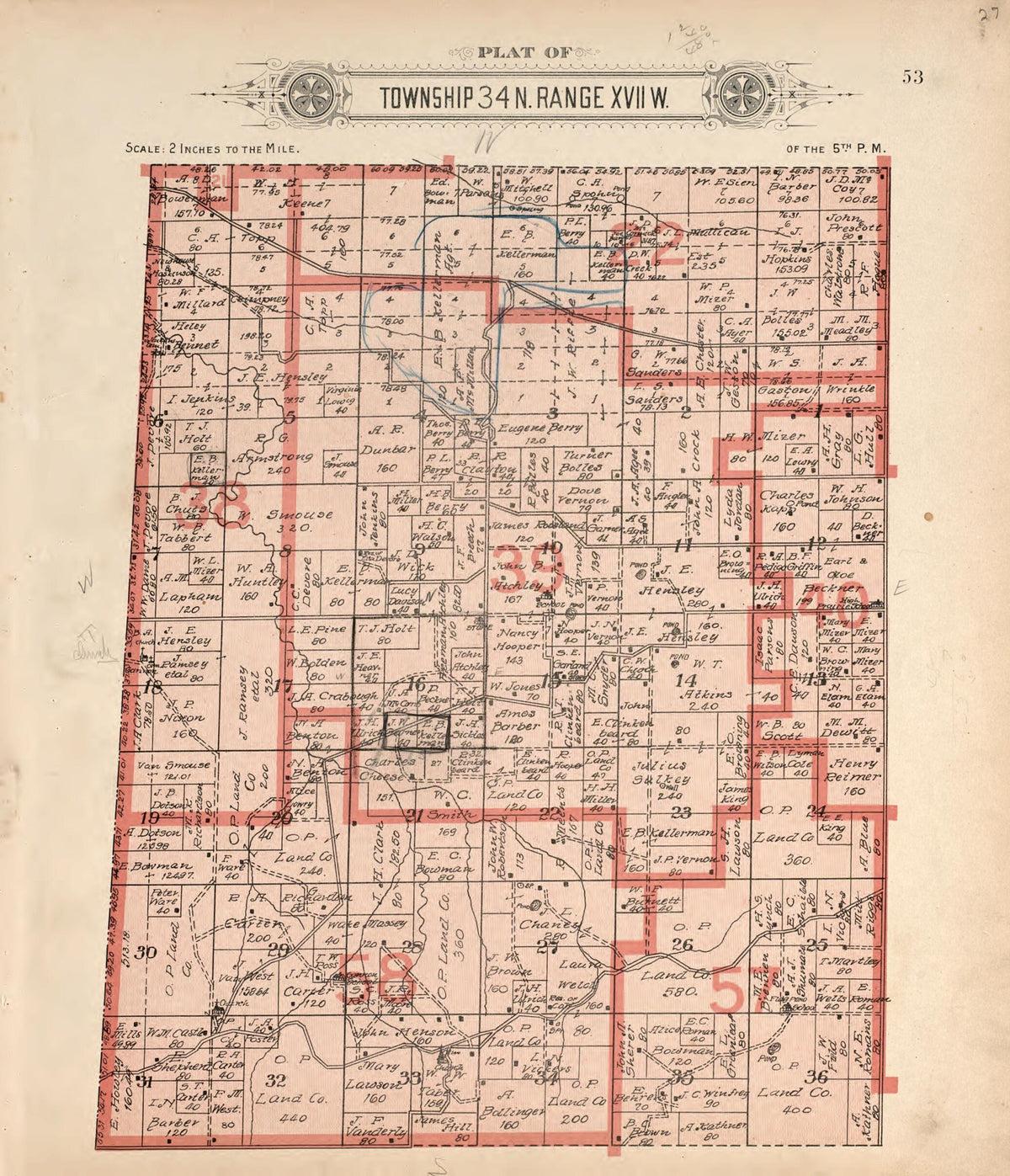 Township 34 N Range XVII W from Plat Book of La Clede County, Missouri 1912 by Relic Map Company