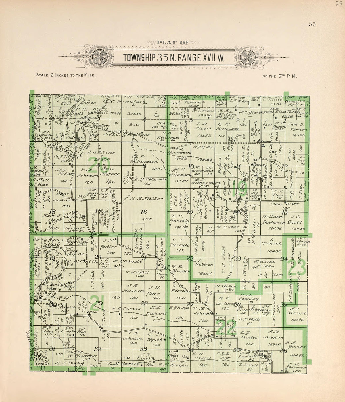 Township 35 N Range XVII W from Plat Book of La Clede County, Missouri 1912 by Relic Map Company