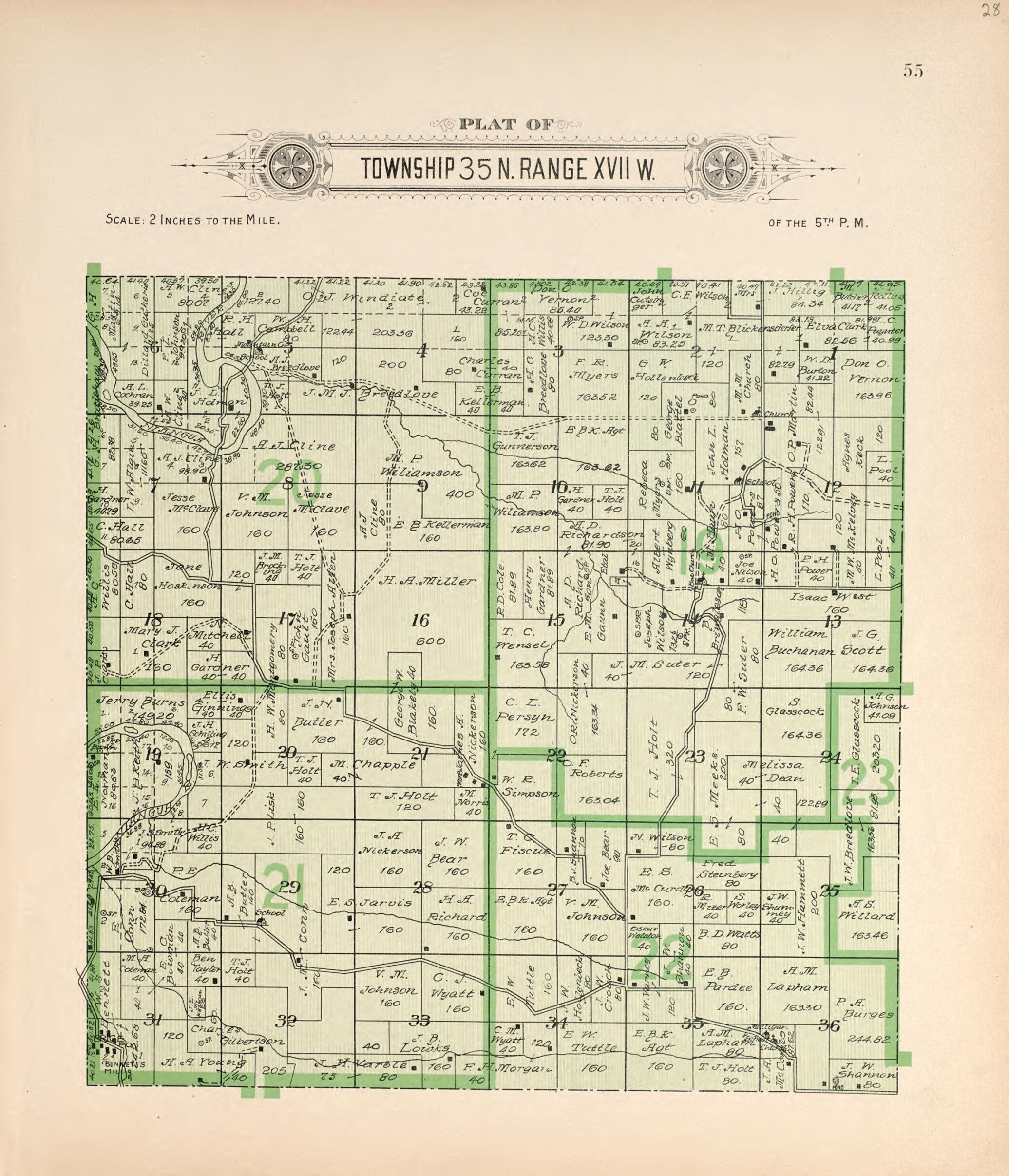 This old map of Township 35 N Range XVII W from Plat Book of La Clede County, Missouri from 1912 was created by Ill.) Western Publishing Company (Chicago in 1912