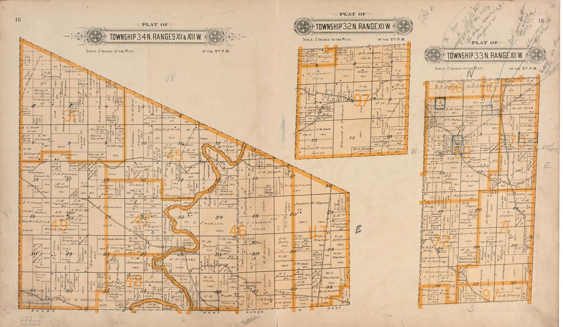 This old map of Plats of 3 Townships from Plat Book of La Clede County, Missouri from 1912 was created by Ill.) Western Publishing Company (Chicago in 1912