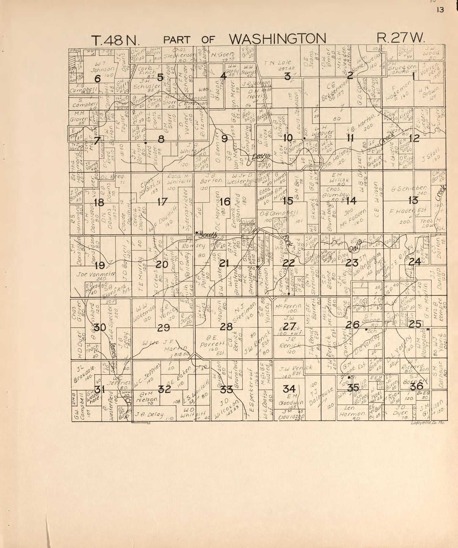 This old map of Washington from Atlas of Lafayette County, Missouri. from 1920 was created by  W.W. Hixson &amp; Co in 1920