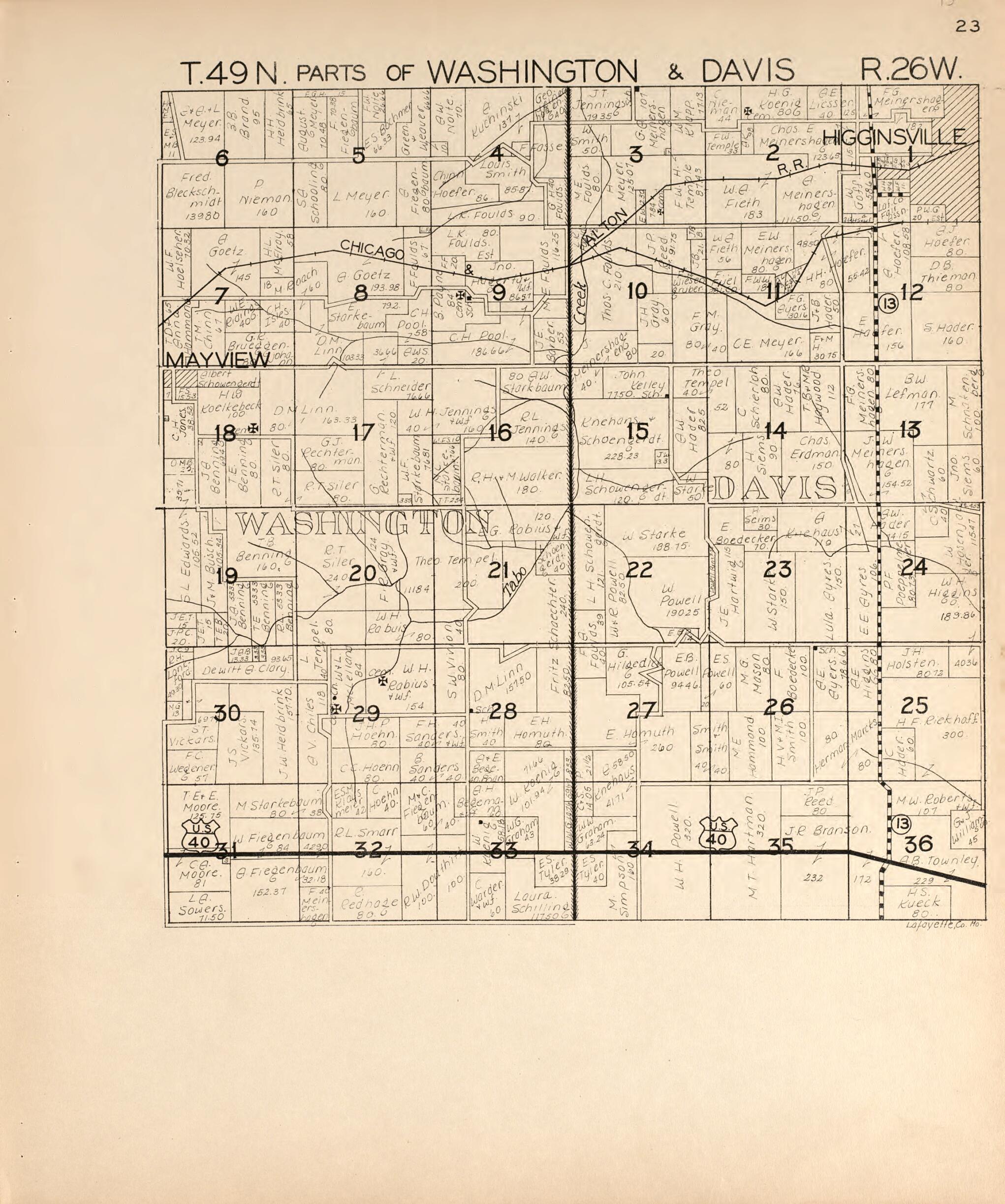 This old map of Washington and Davis from Atlas of Lafayette County, Missouri. from 1920 was created by  W.W. Hixson &amp; Co in 1920