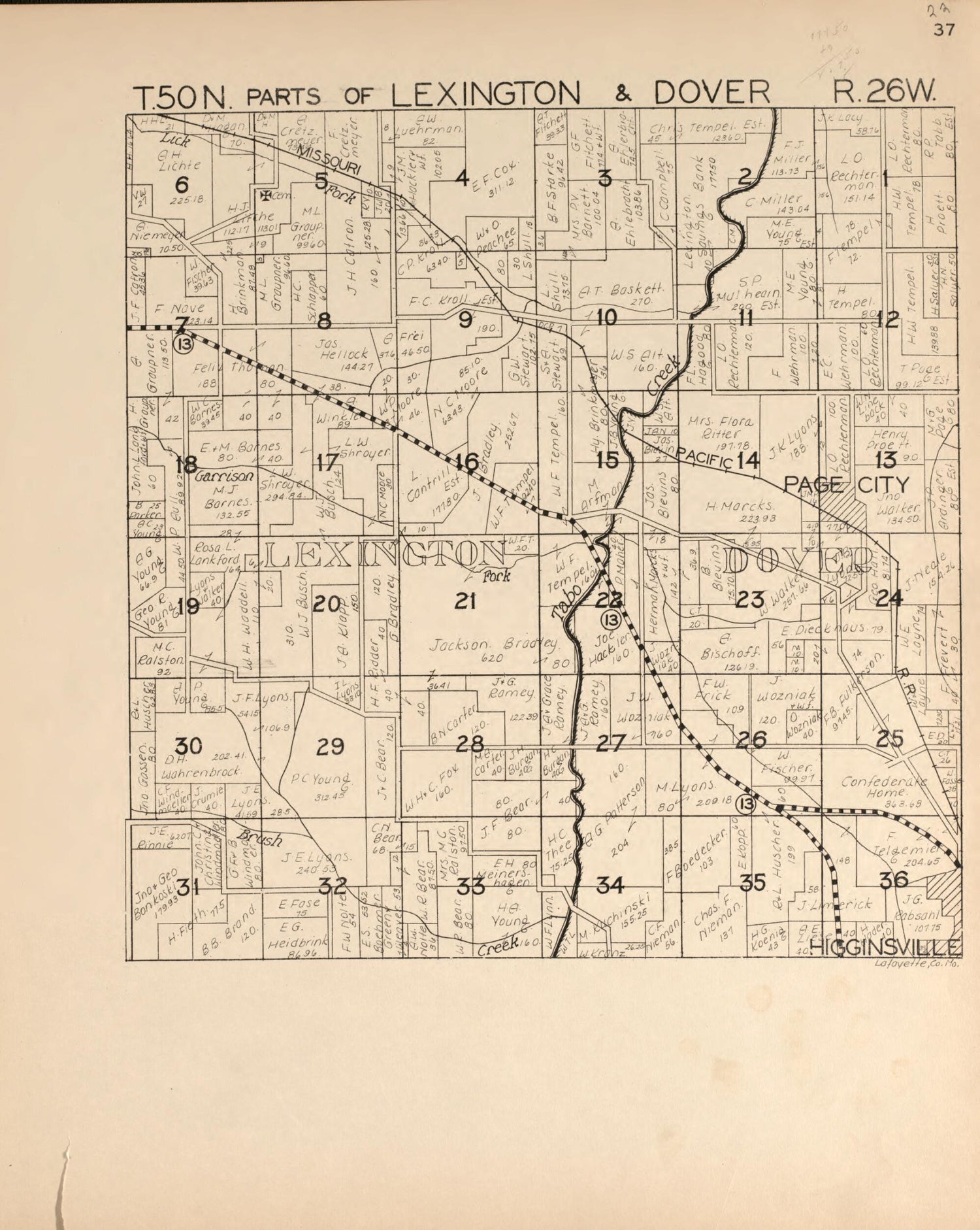 This old map of Lexington and Dover from Atlas of Lafayette County, Missouri. from 1920 was created by  W.W. Hixson &amp; Co in 1920