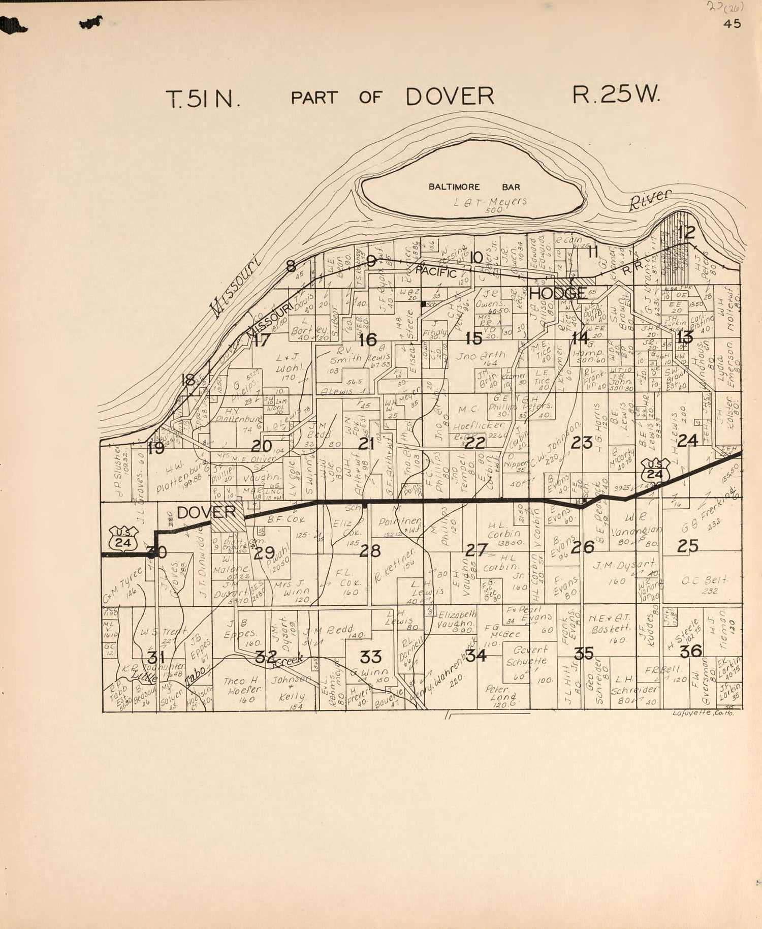 This old map of Dover from Atlas of Lafayette County, Missouri. from 1920 was created by  W.W. Hixson &amp; Co in 1920