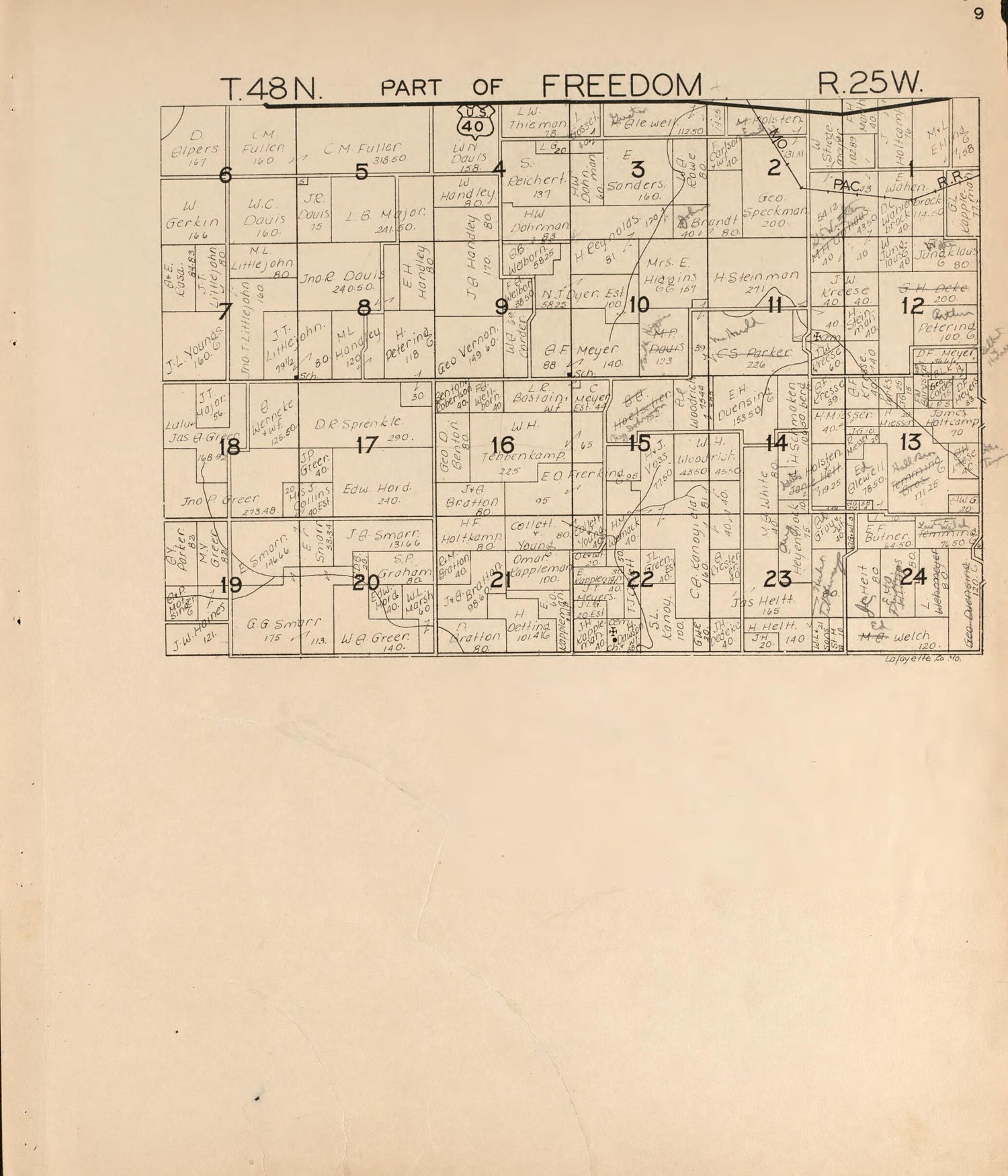 This old map of Freedom from Atlas of Lafayette County, Missouri. from 1920 was created by  W.W. Hixson &amp; Co in 1920