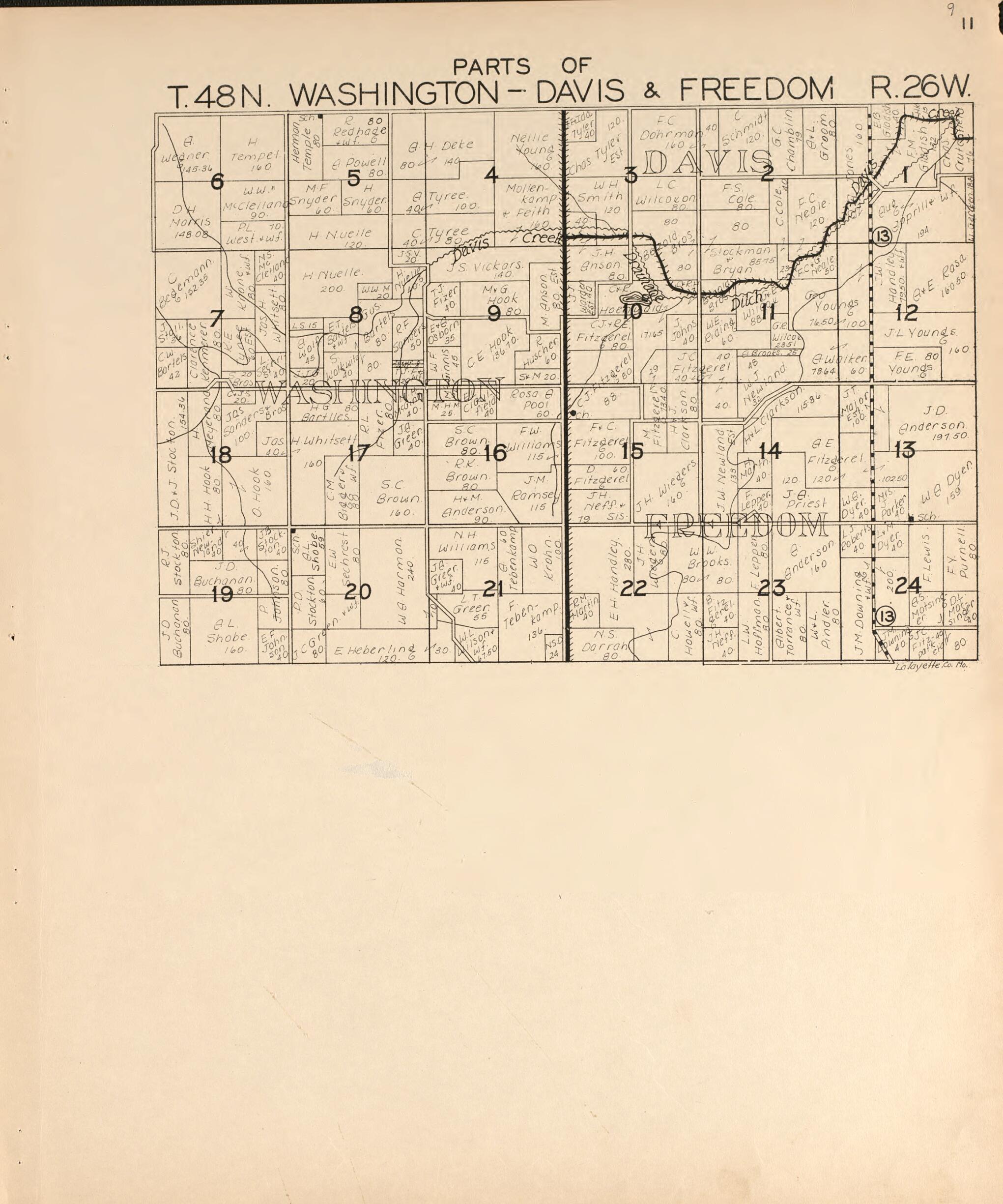 This old map of Washington-Davis and Freedom from Atlas of Lafayette County, Missouri. from 1920 was created by  W.W. Hixson &amp; Co in 1920