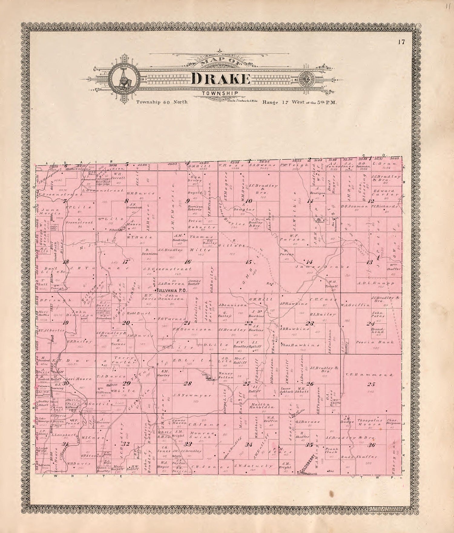 This old map of Drake Township from Standard Atlas of Macon County, Missouri from 1897 was created by  Geo. A. Ogle &amp; Co in 1897