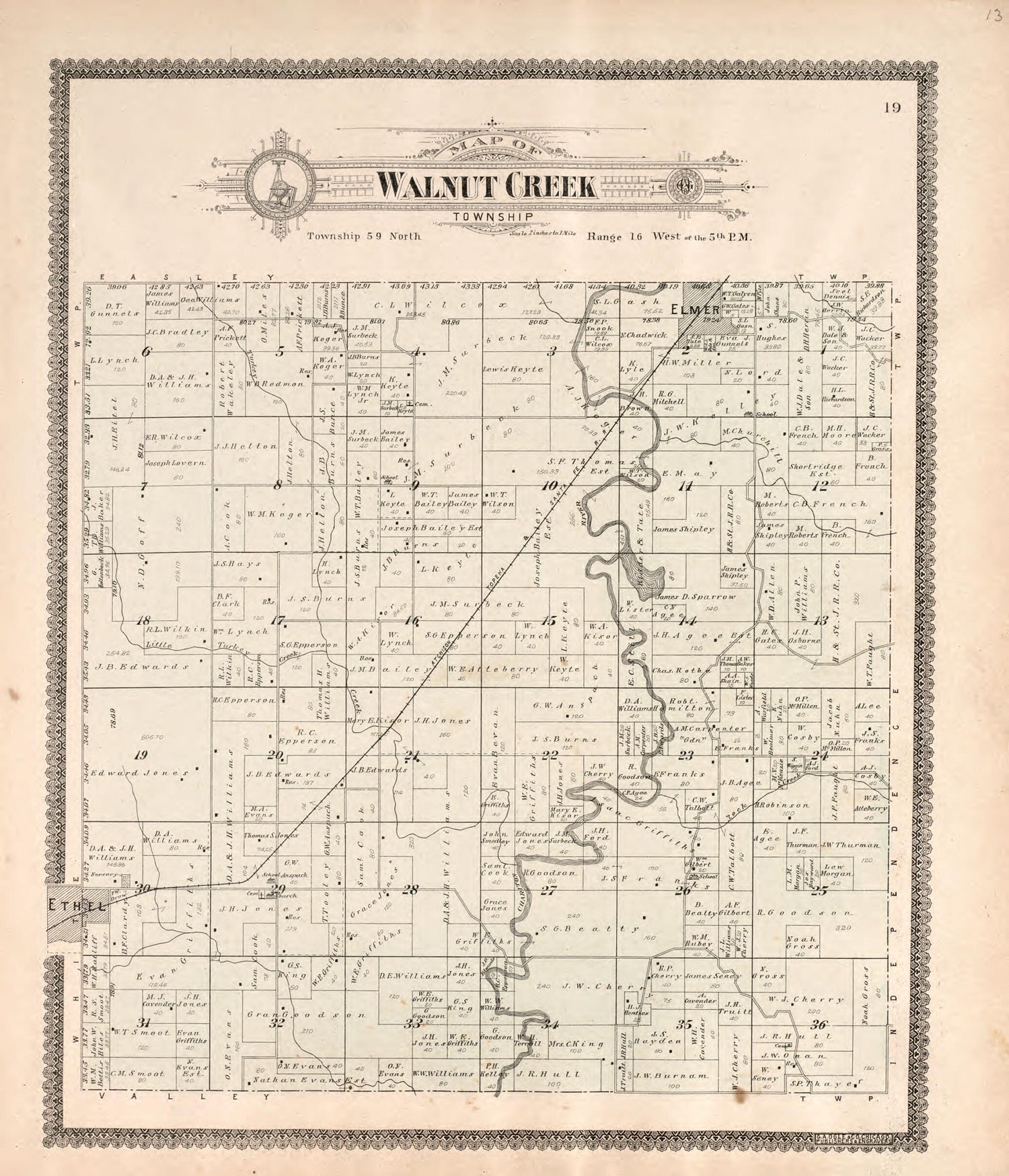 This old map of Walnut Creek Towsnhip from Standard Atlas of Macon County, Missouri from 1897 was created by  Geo. A. Ogle &amp; Co in 1897