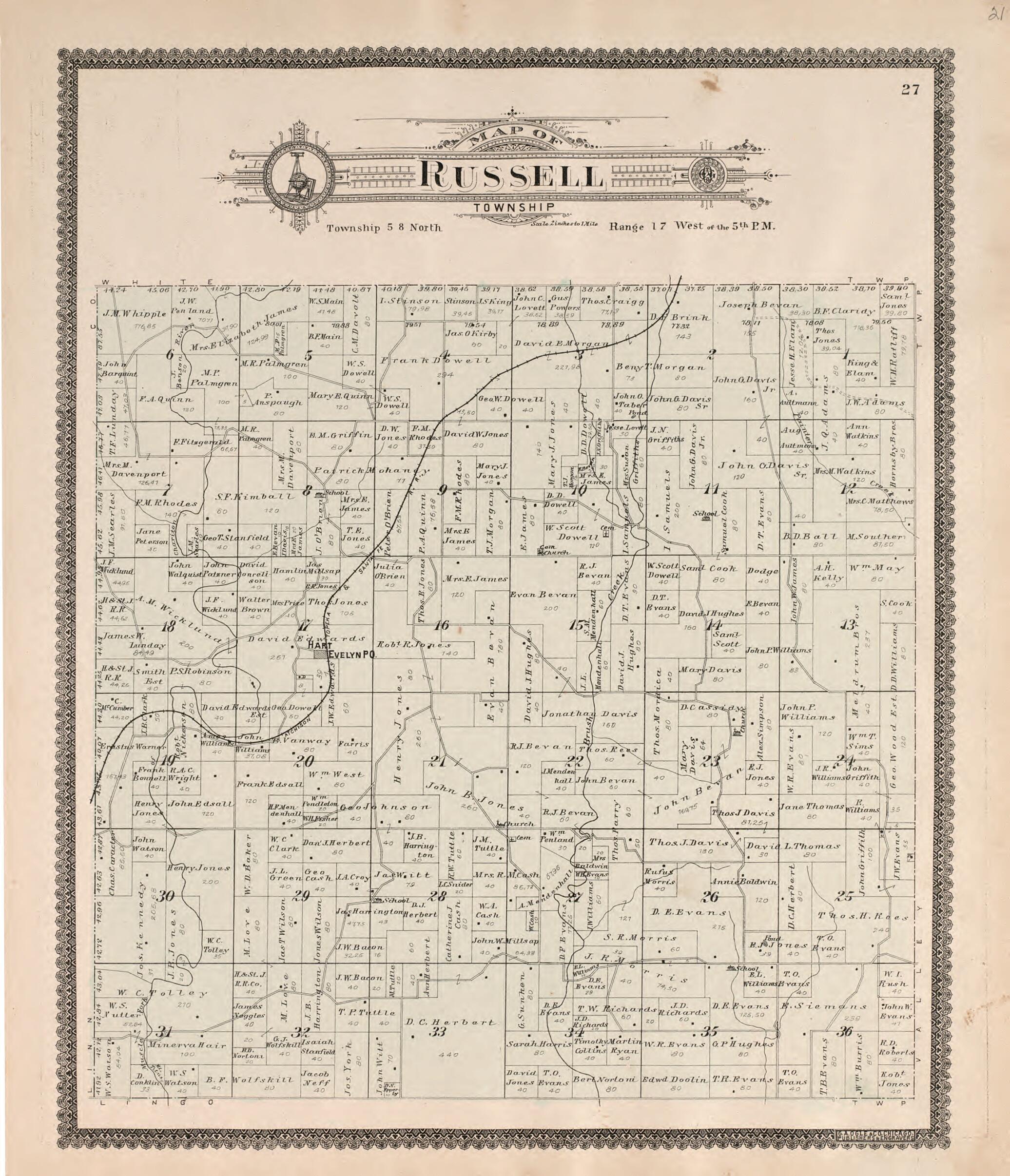 This old map of Russell Township from Standard Atlas of Macon County, Missouri from 1897 was created by  Geo. A. Ogle &amp; Co in 1897